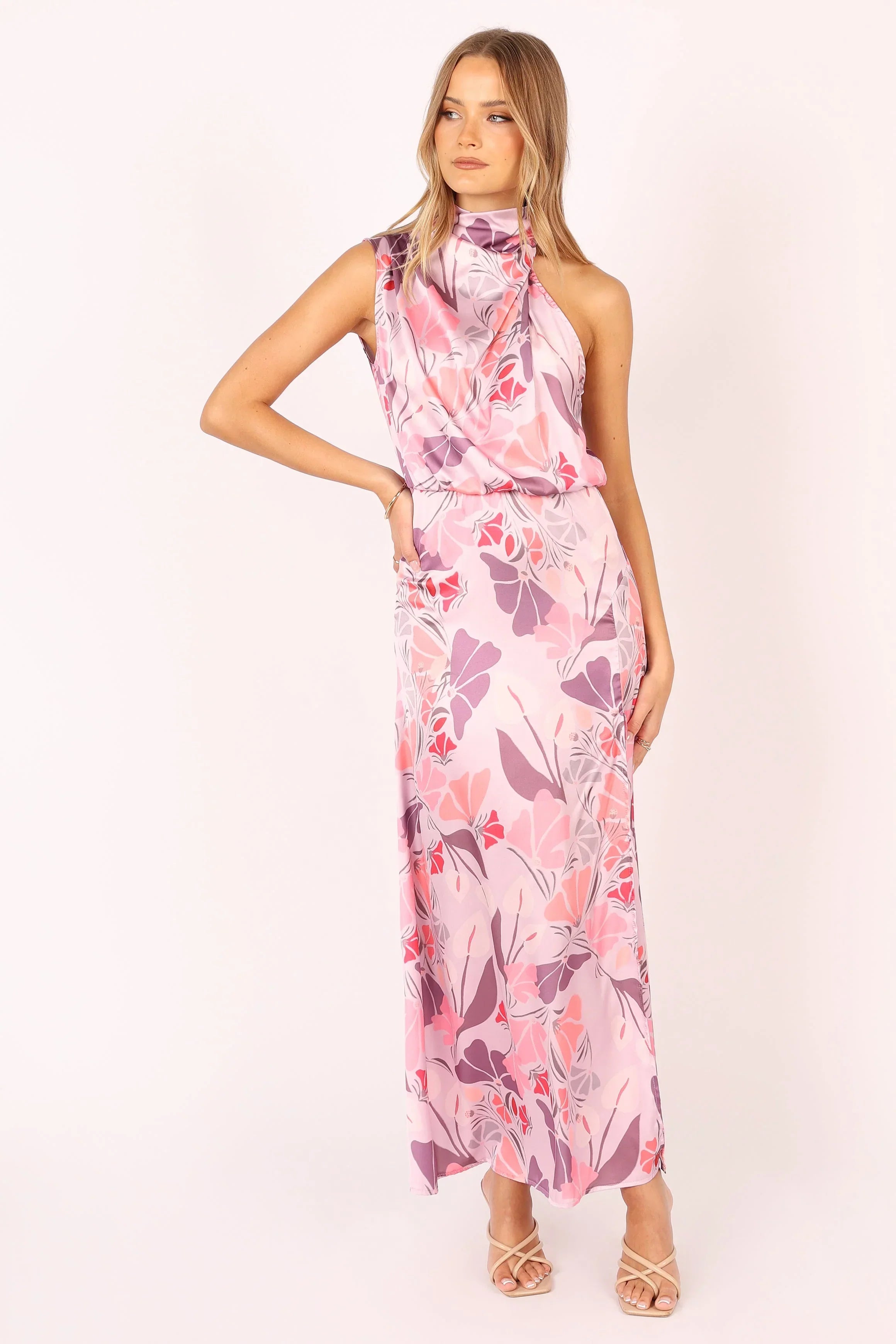 Robe longue Amelia à encolure américaine - Rose fleuri