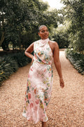 Robe midi Anabelle à encolure américaine - Imprimé fleuri rose