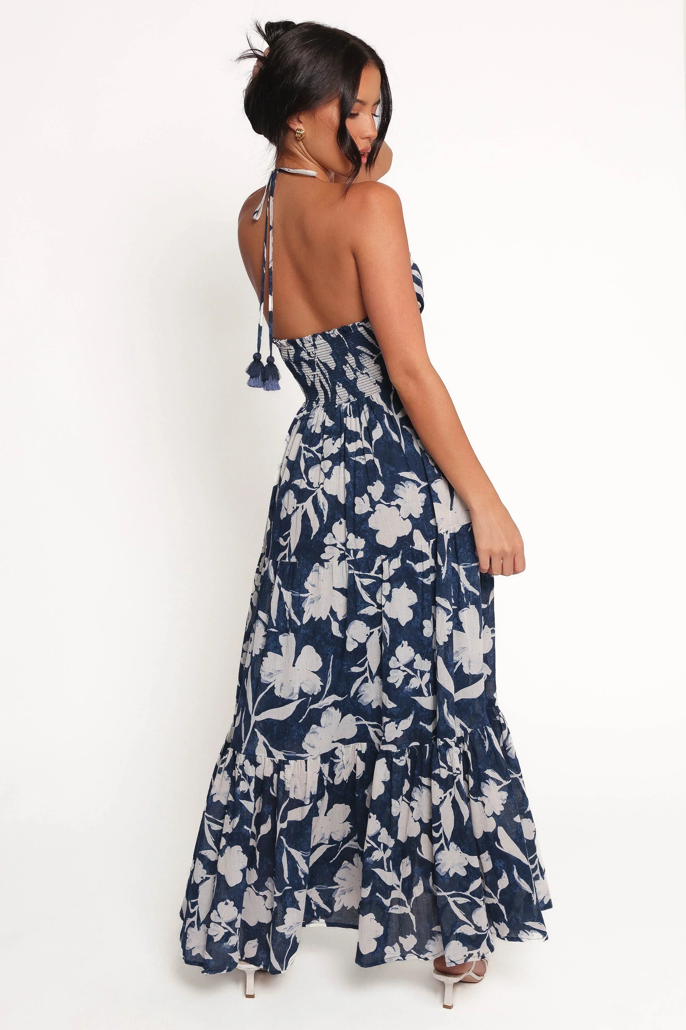 Robe longue Coralie - Bleu marine et pivoine