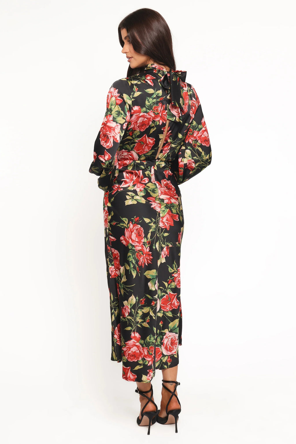 Perrie Long Sleeve Midi Dress - Black Floral
