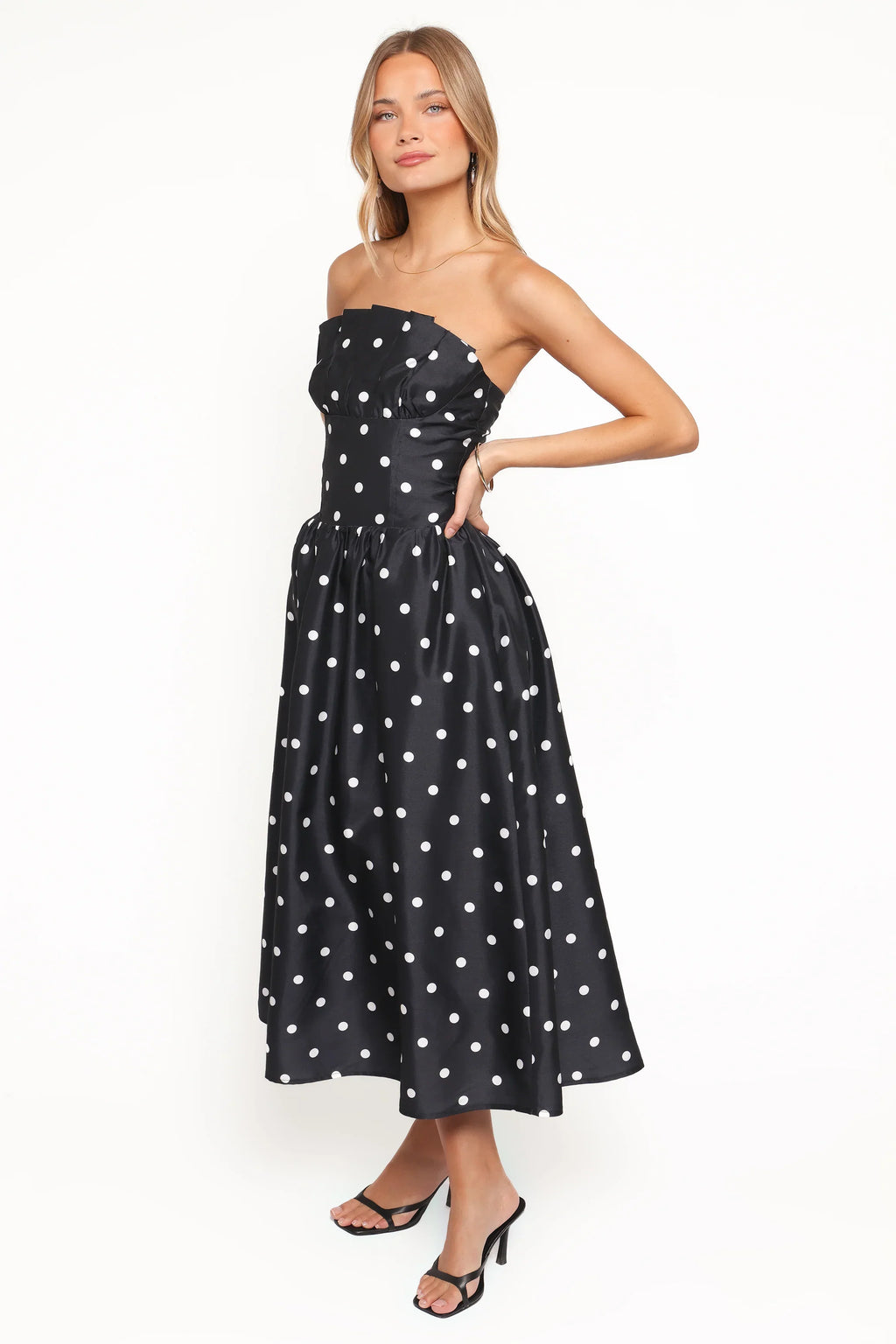 Robe mi-longue sans bretelles Kimbra - À pois noirs