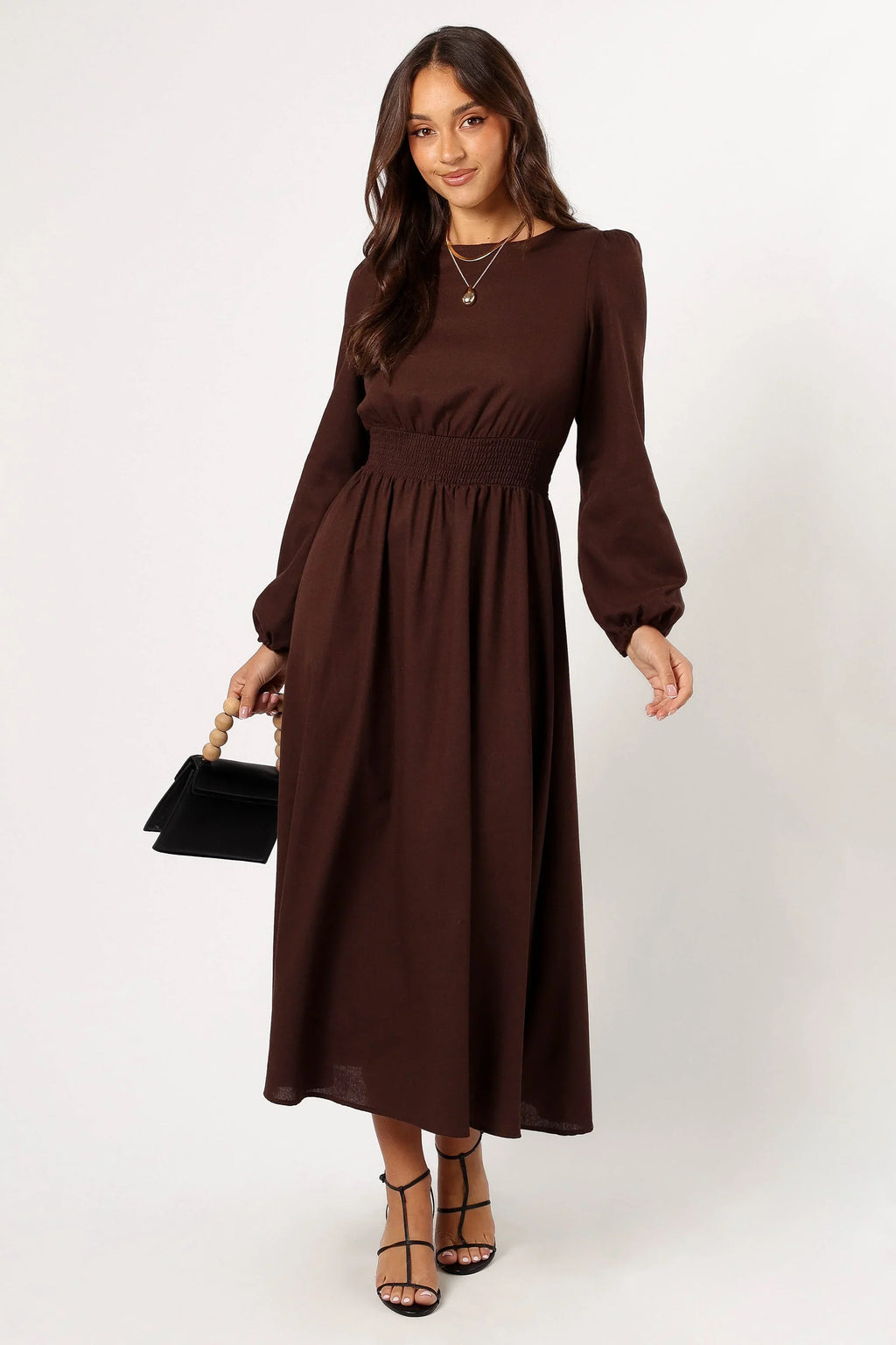 Robe longue à manches longues Roman - Marron