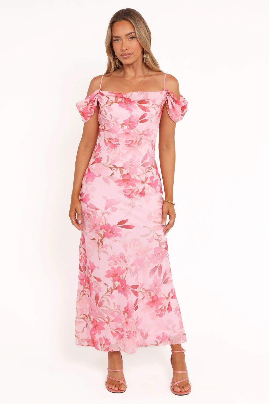 Robe mi-longue Esther - Imprimé fleuri rose