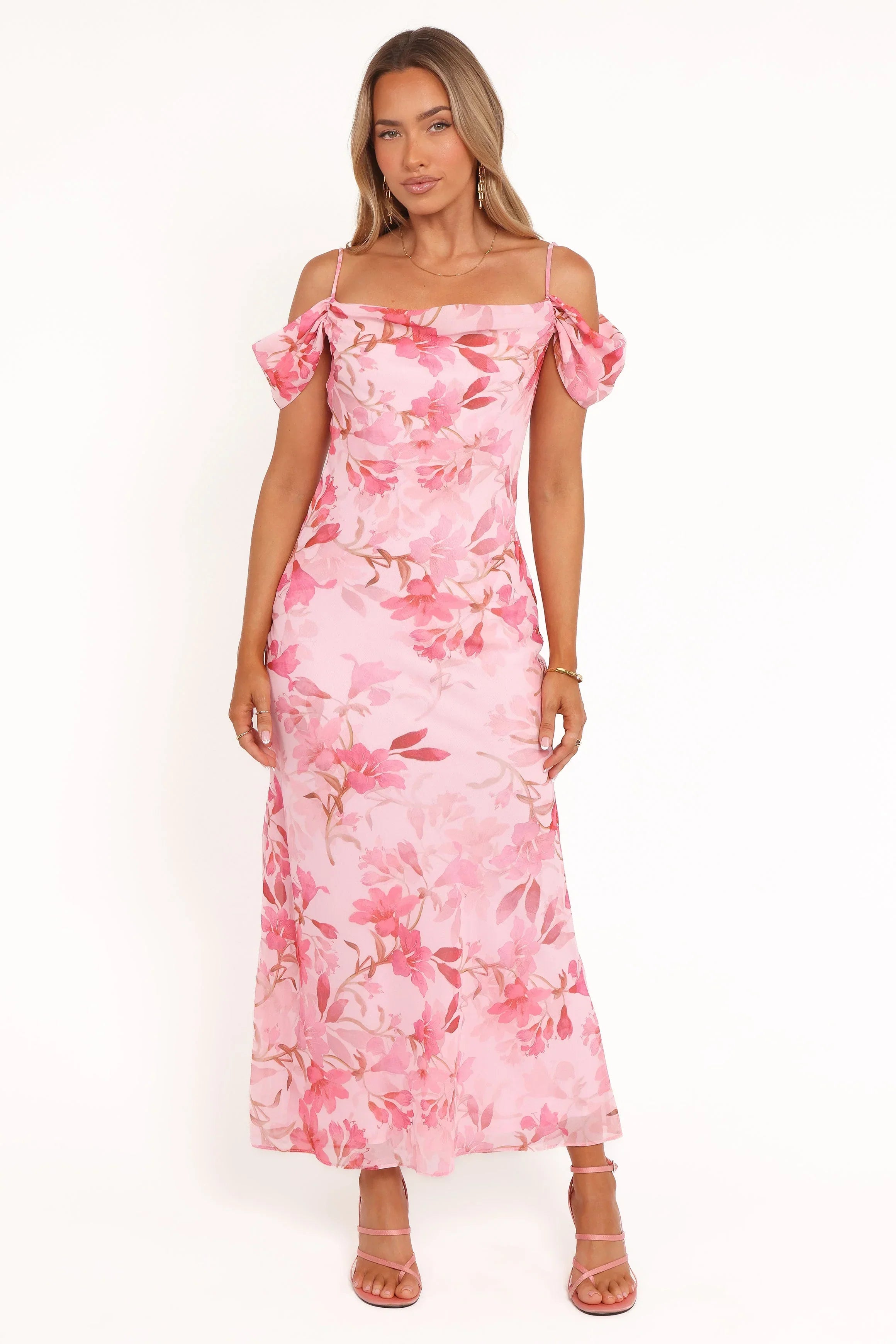 Robe mi-longue Esther - Imprimé fleuri rose