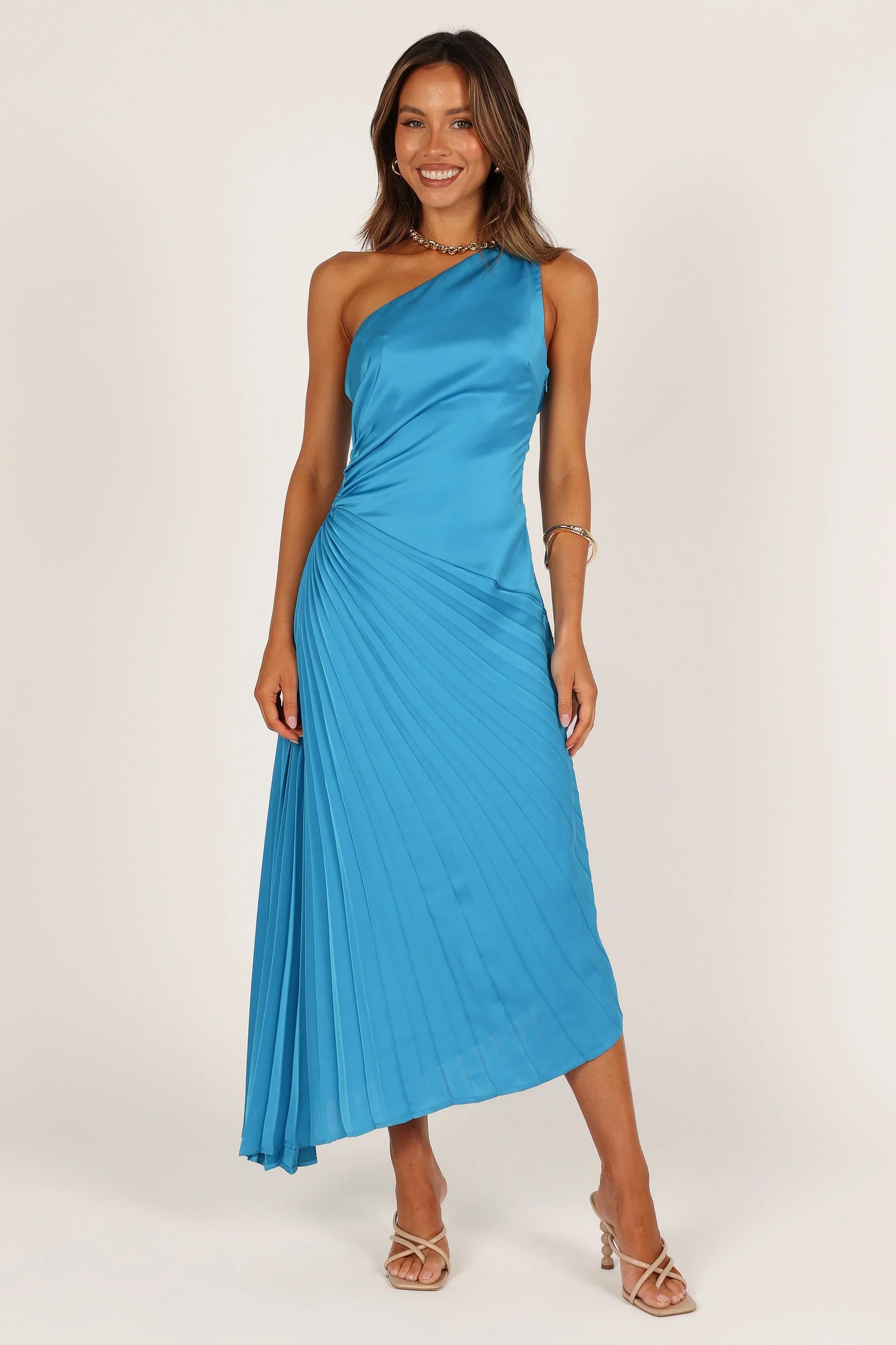 Robe midi plissée à une épaule Flin - Bleu