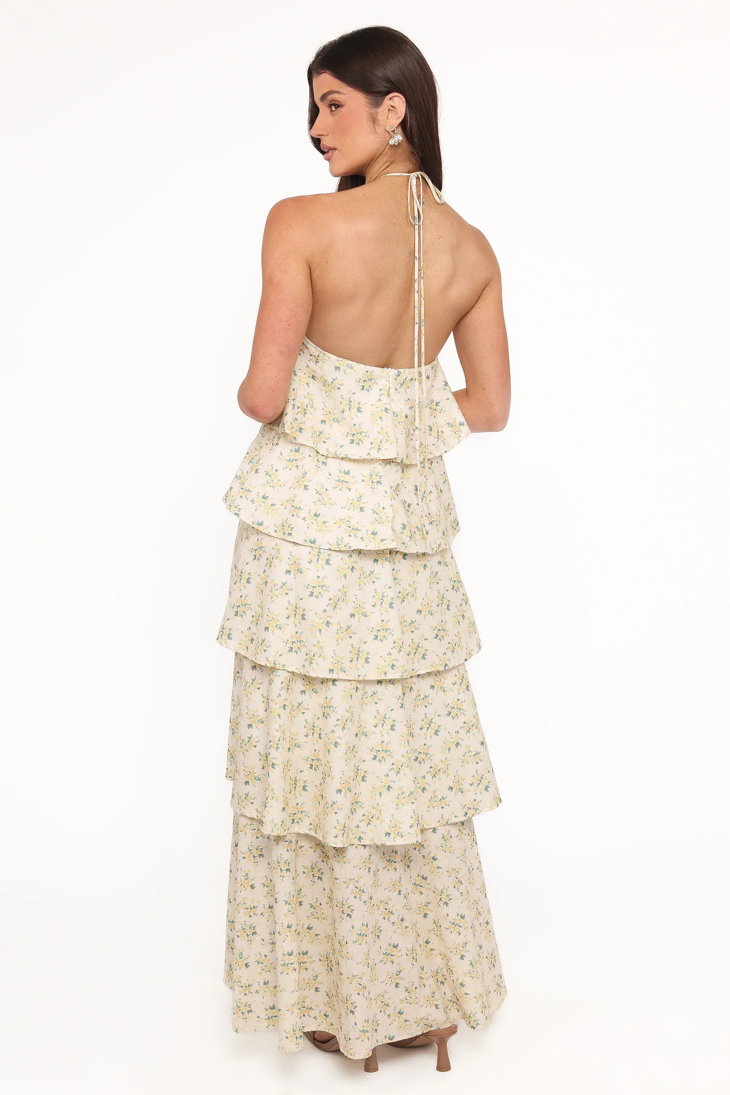 Robe longue Darlia à encolure dos-nu - Imprimé floral jaune