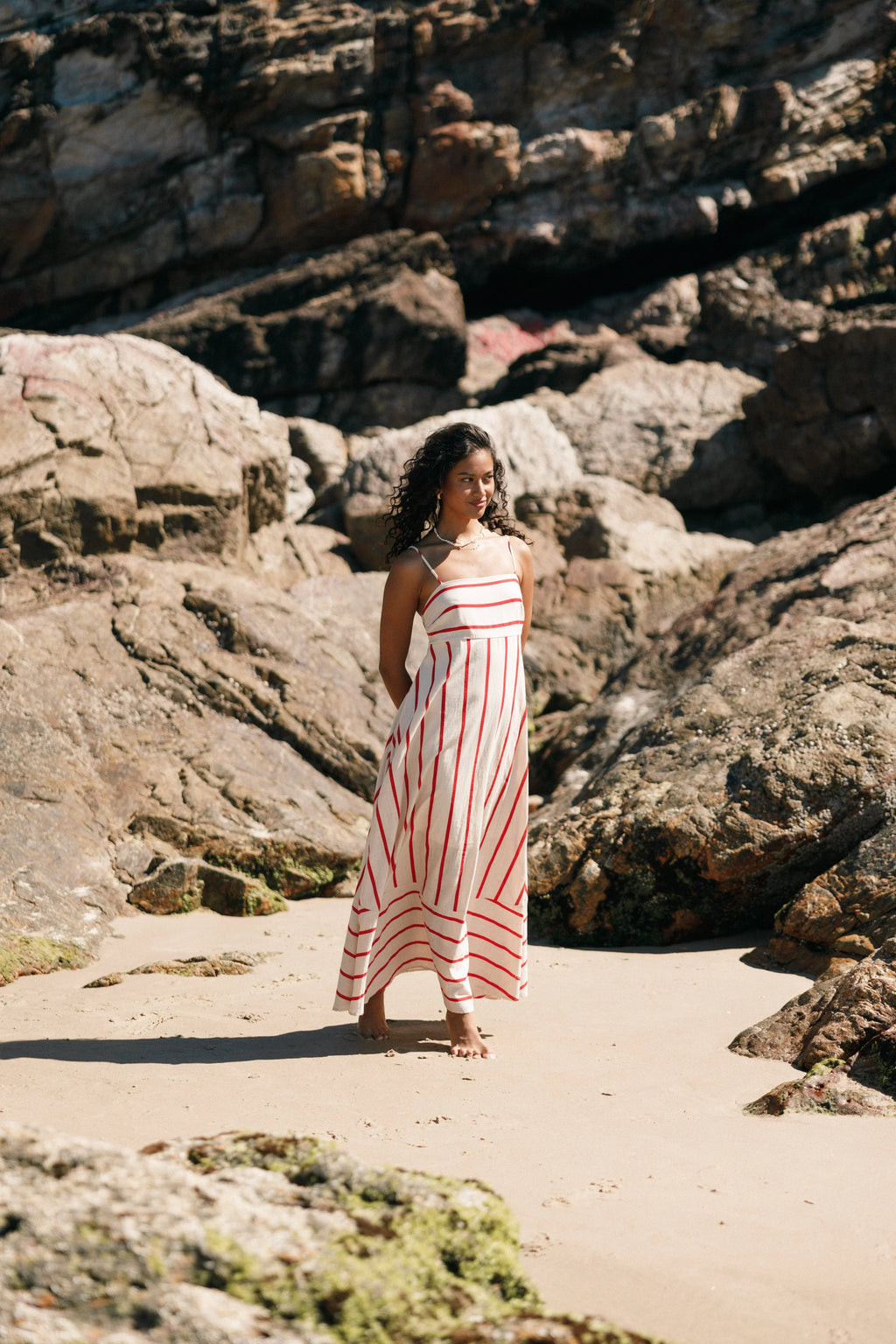 Robe longue Brea - Rayures crème