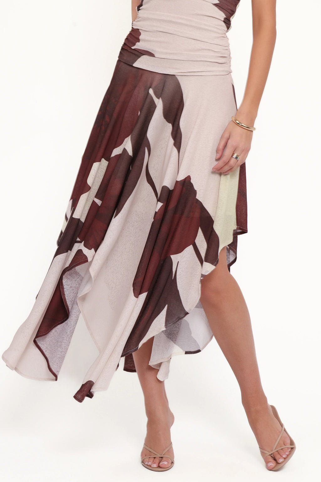 Robe Mi-Longue Doreen - Imprimé Floral Marron