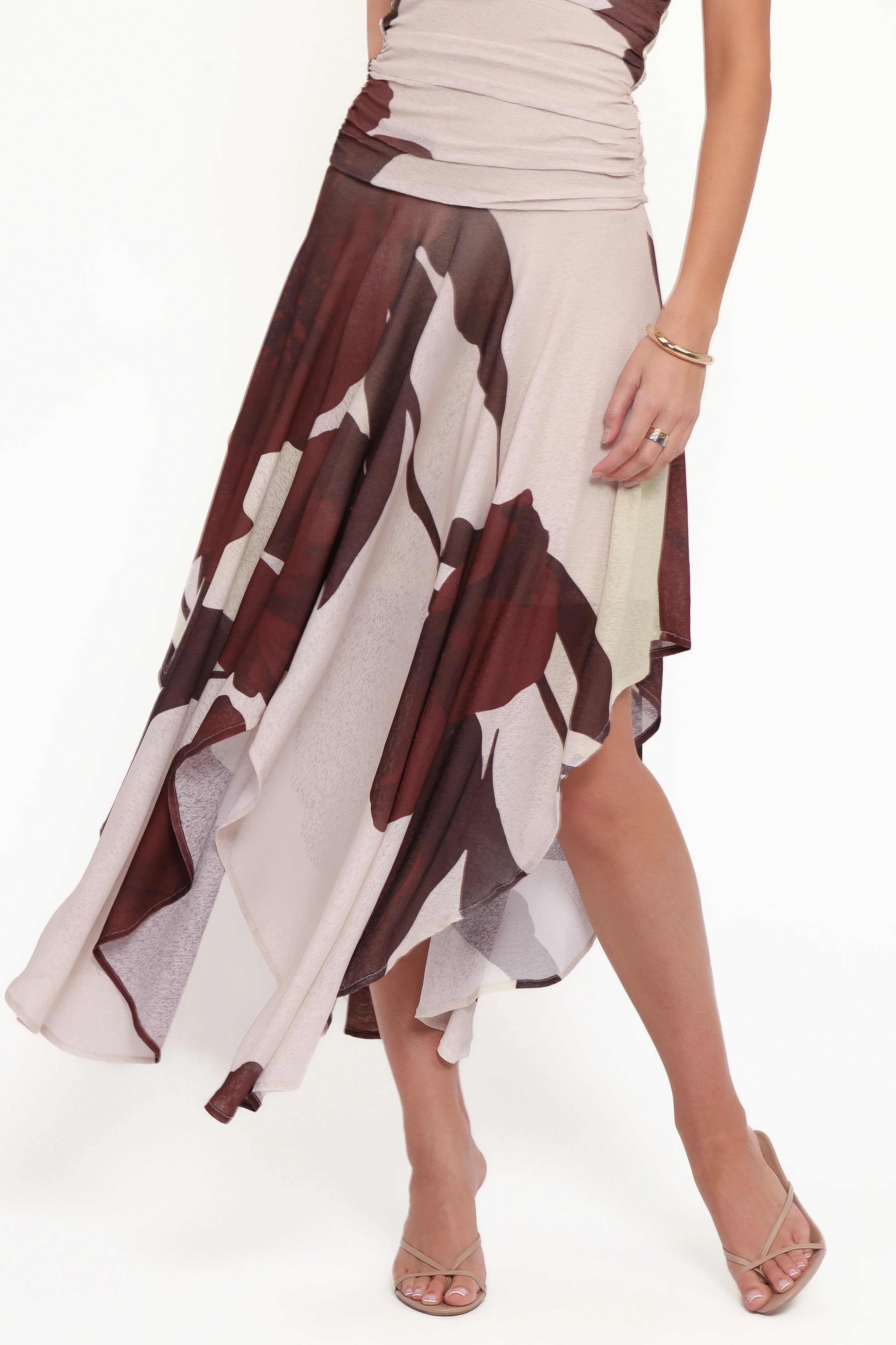 Robe Mi-Longue Doreen - Imprimé Floral Marron