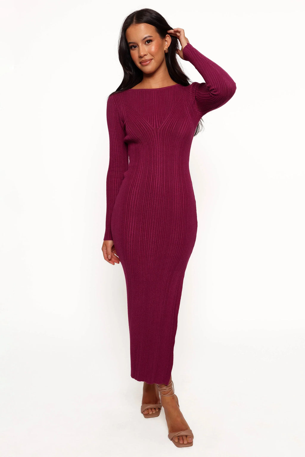 Robe longue Mattie à manches longues - Prune