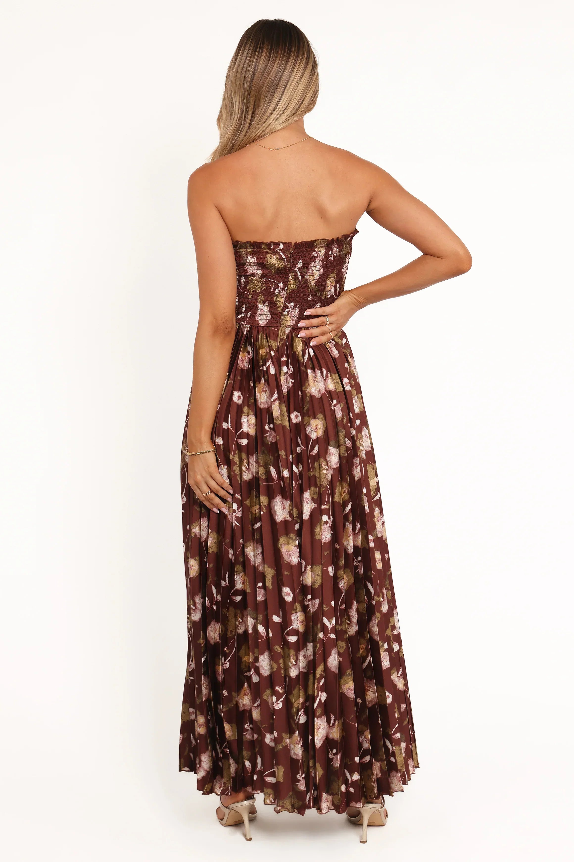 Robe longue bustier Angelique - Imprimé floral marron