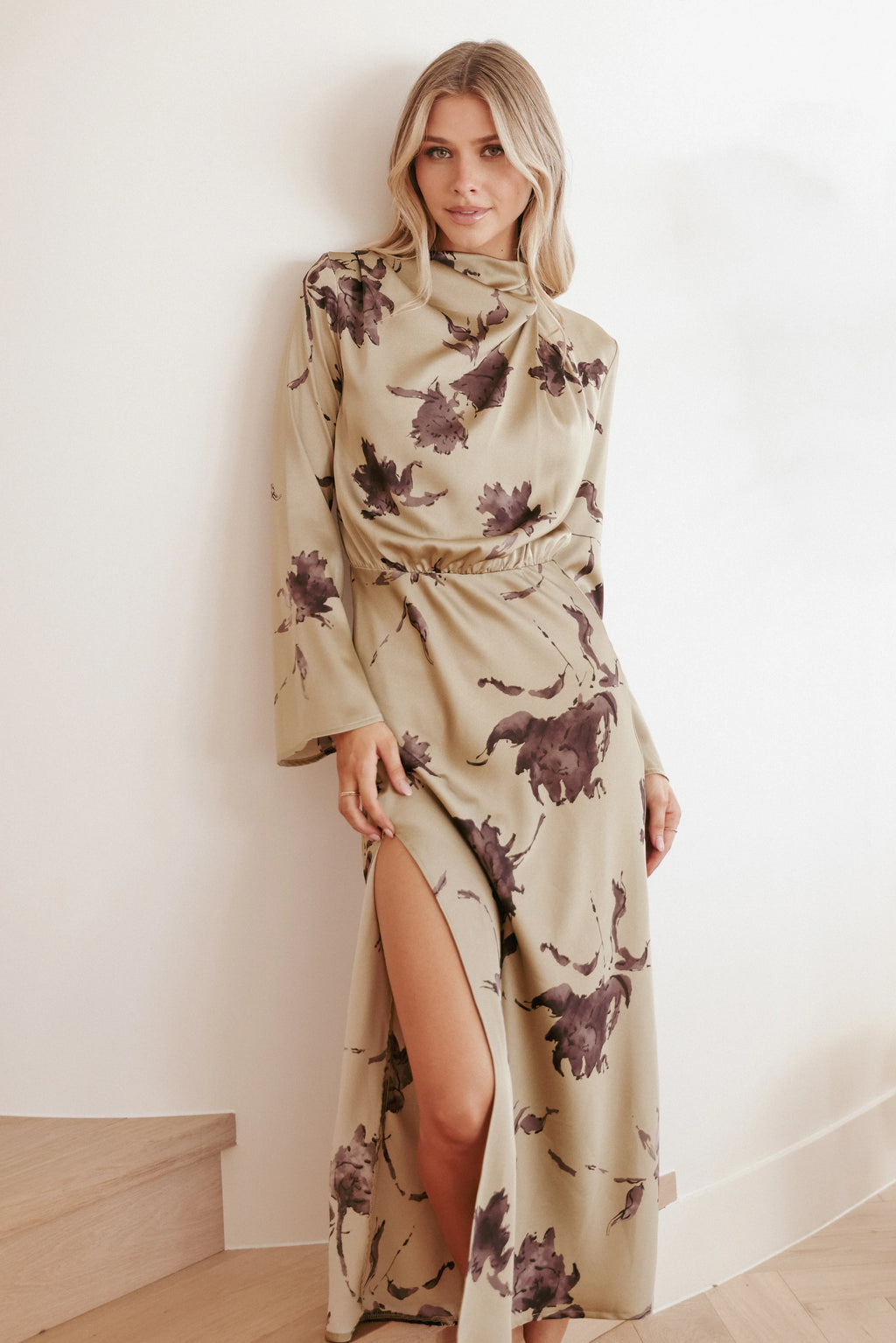 Robe longue Kristyn à manches longues - Imprimé floral olive
