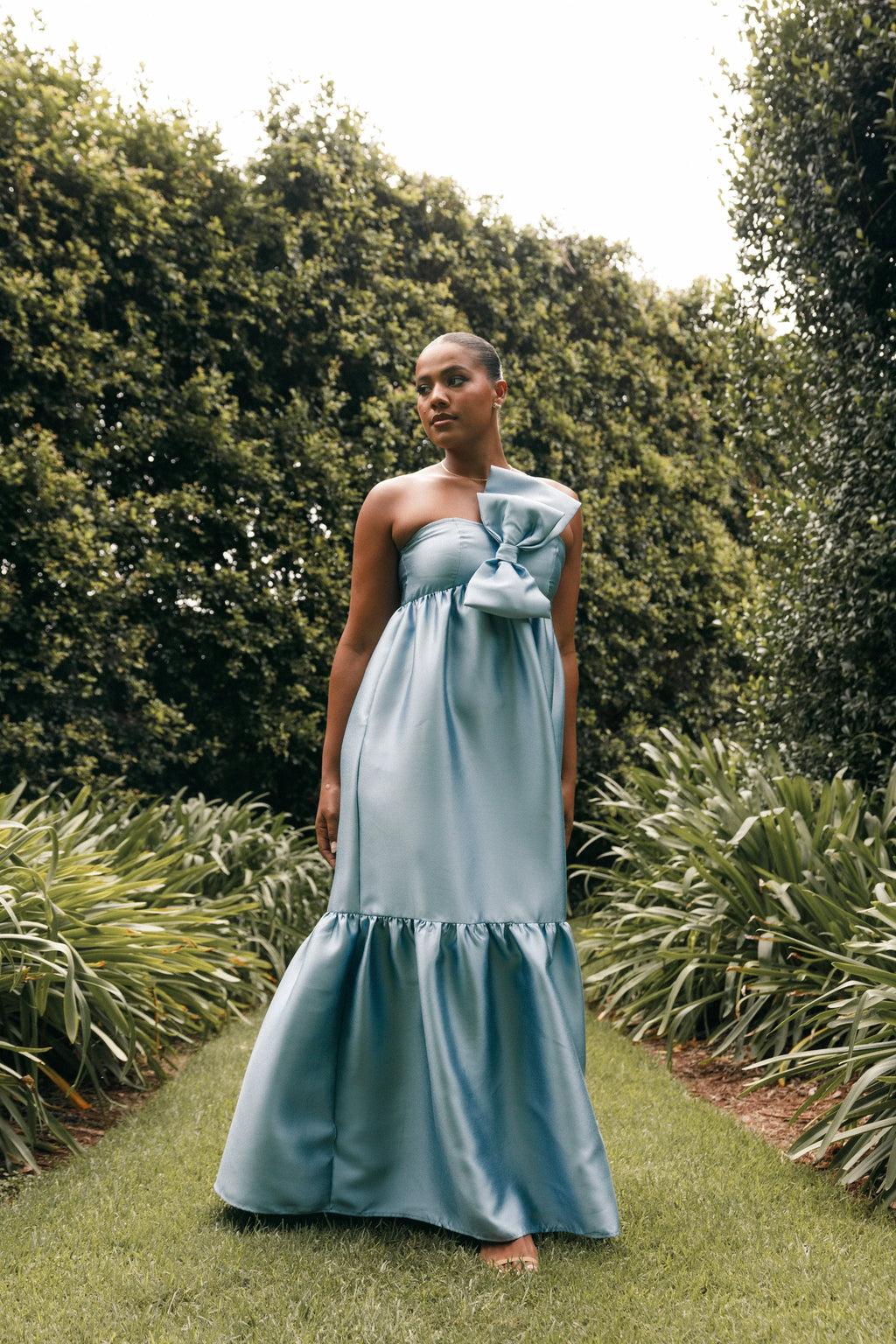 Robe longue Betina à nœud lavallière - Bleu
