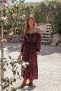 Robe longue Keziah à manches longues - Fleurie bordeaux
