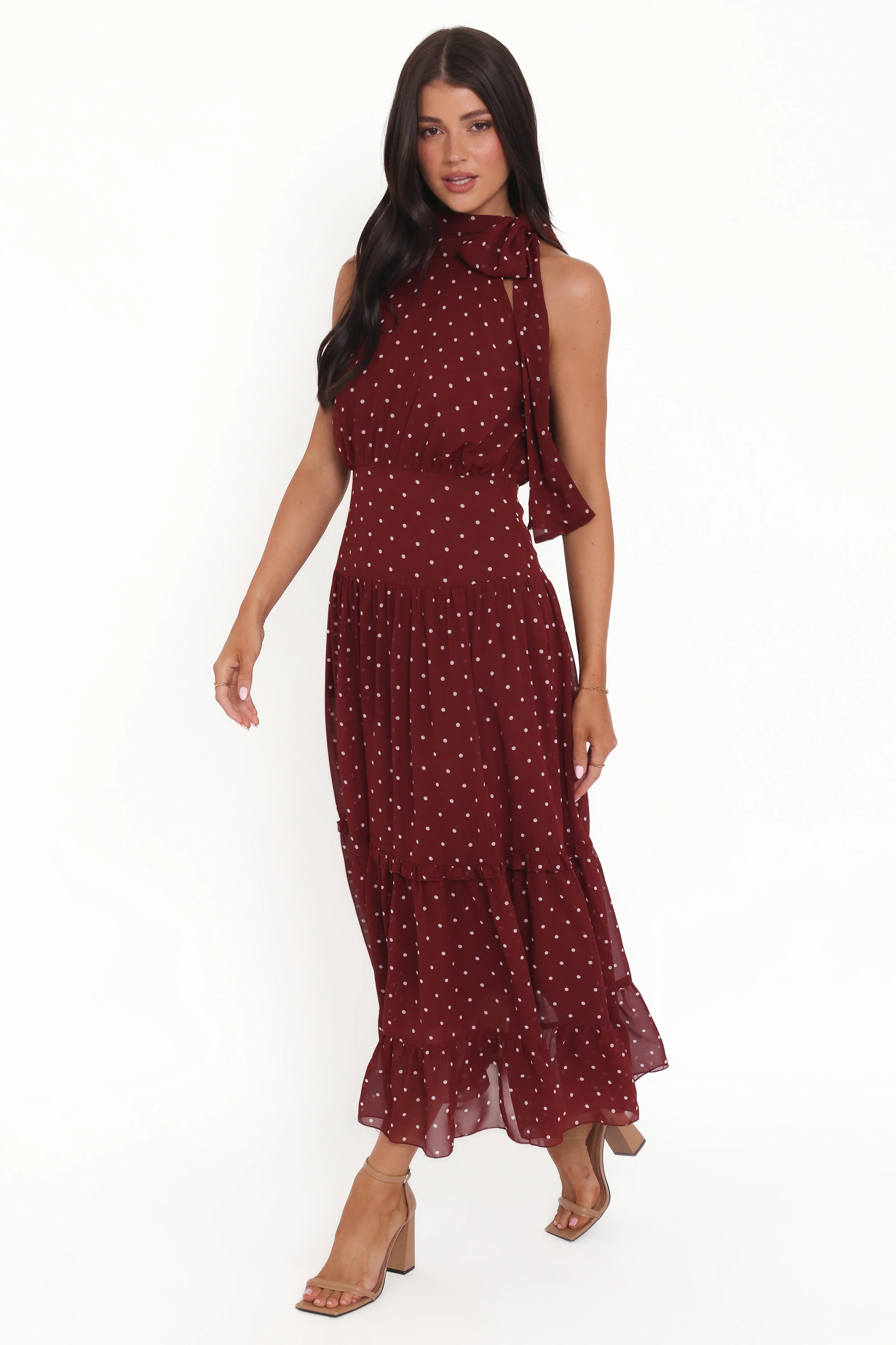 Leona Halterneck Maxi Dress - Red Polka Dot