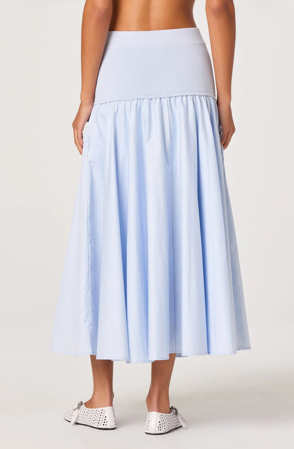 Jupe Mi-Longue Taille Basse en Matières Mixtes Thesan