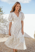 Robe mi-longue Steele à manches bouffantes – Motif floral