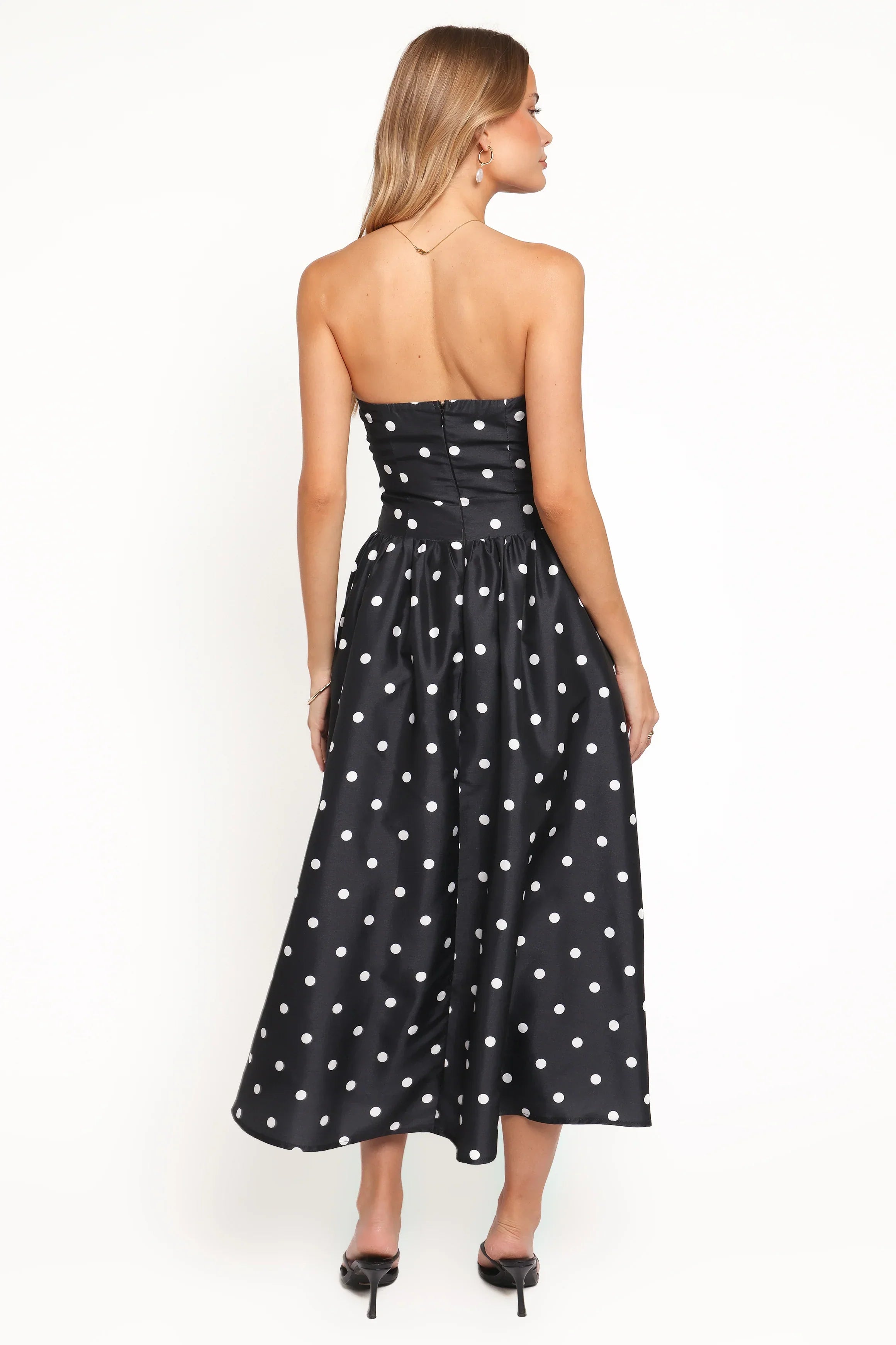 Robe mi-longue sans bretelles Kimbra - À pois noirs