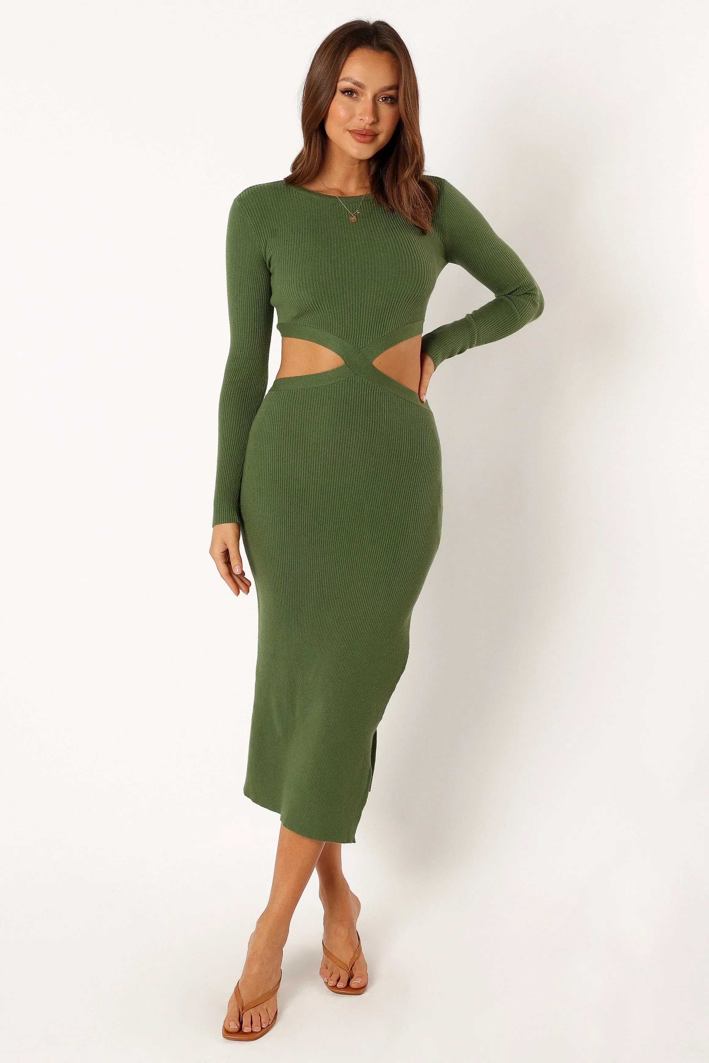 Robe longue mi-mollet à manches longues Jonah - Vert Ibiza