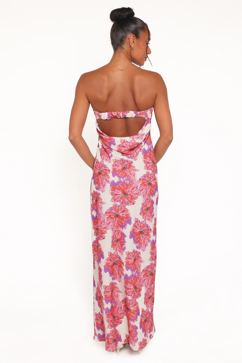 Robe longue sans bretelles Remmie - Imprimé floral rose