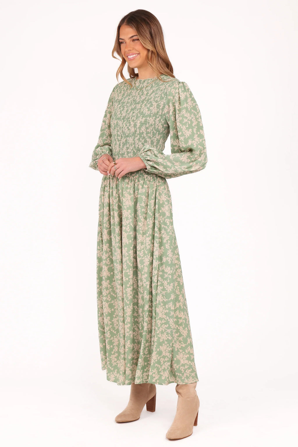 Robe midi Ashara à manches longues - Imprimé floral vert