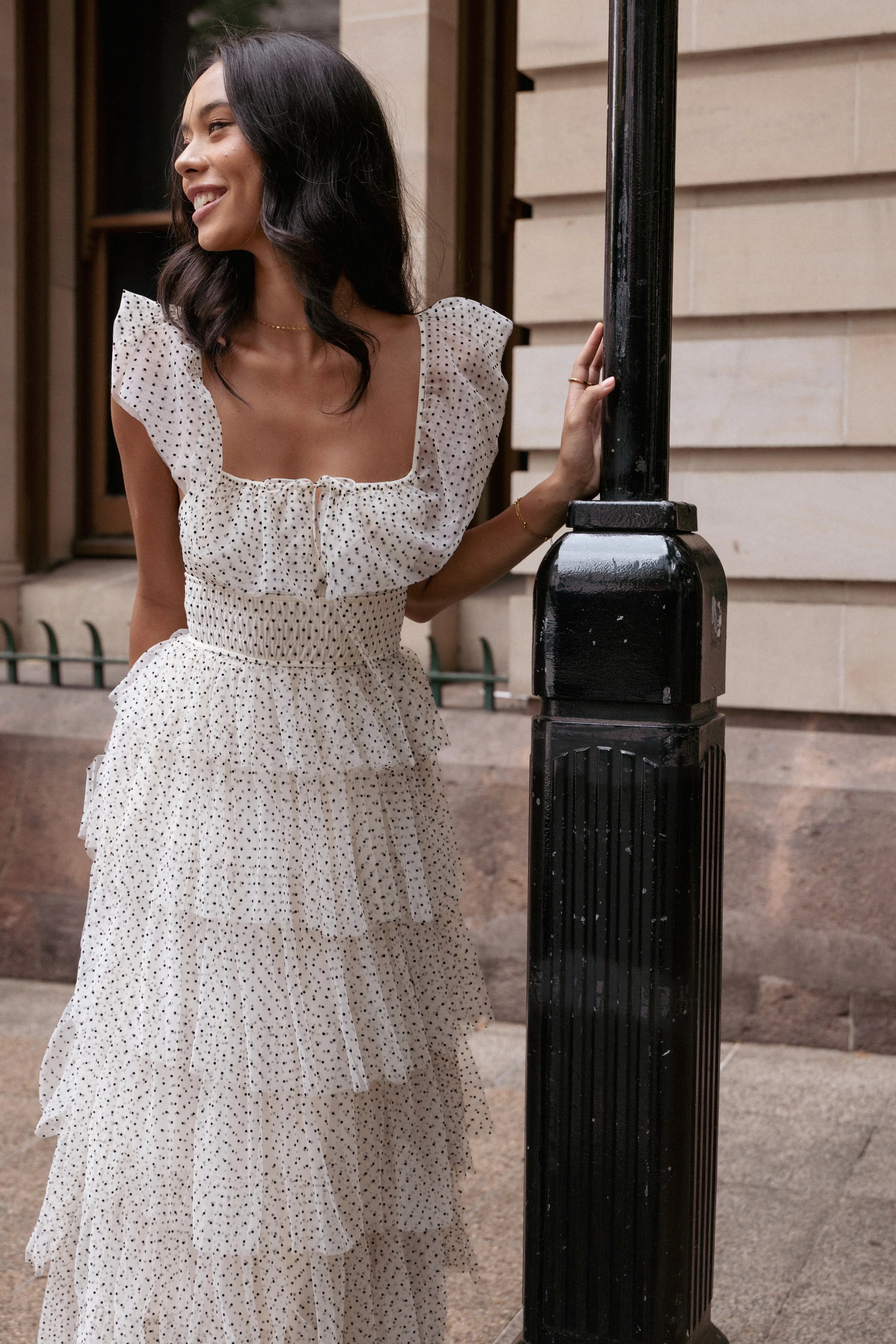 Robe longue Belle - Crème à pois
