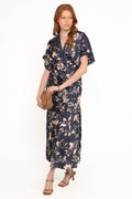 Robe midi Laurent - Imprimé floral marine et crème