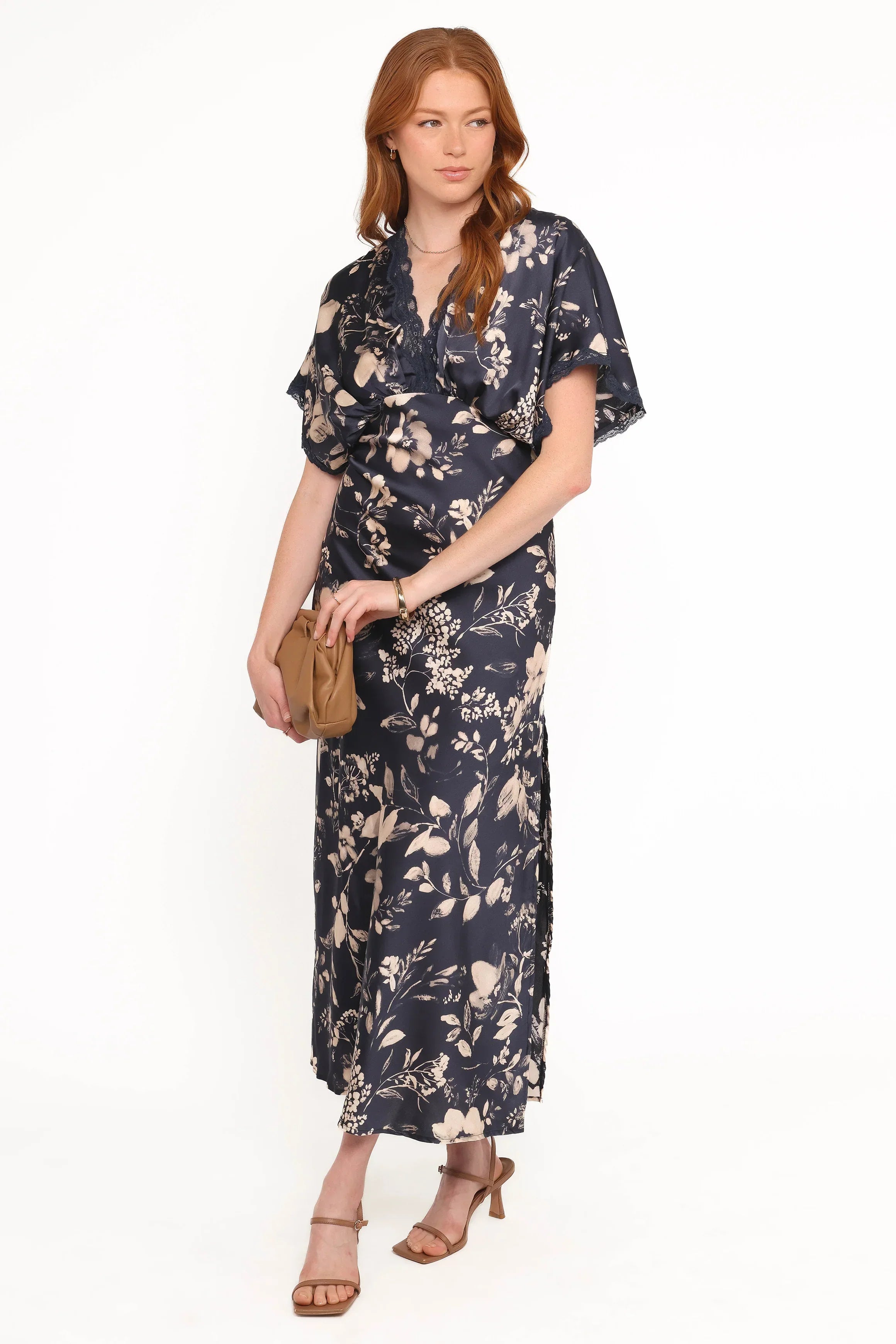 Robe midi Laurent - Imprimé floral marine et crème