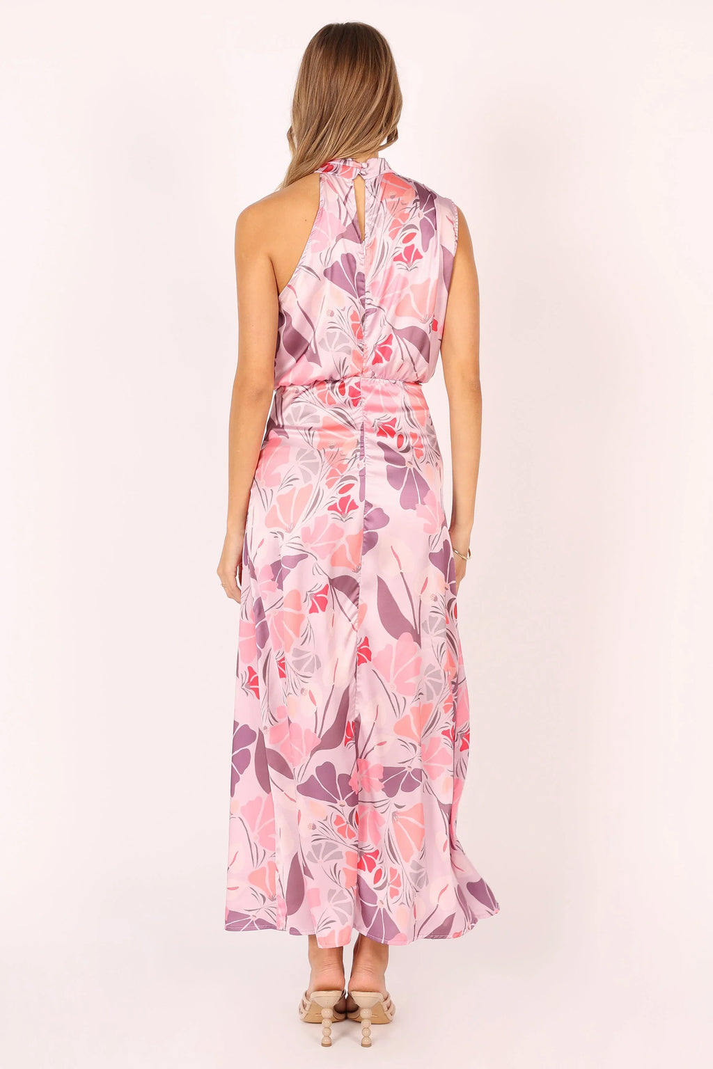 Robe longue Amelia à encolure américaine - Rose fleuri