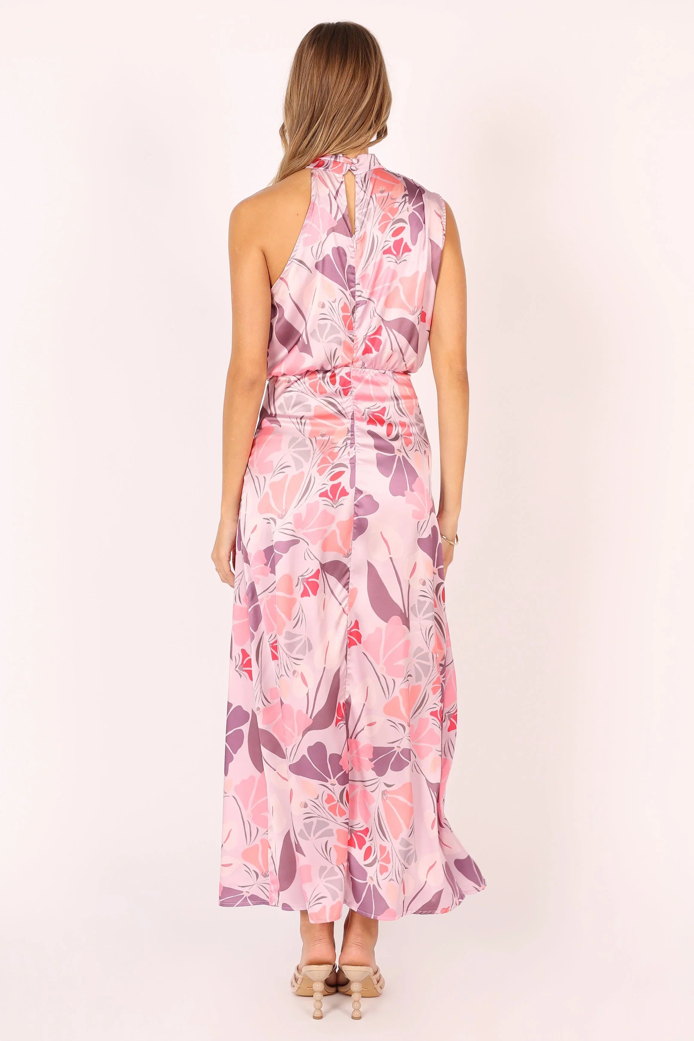 Robe longue Amelia à encolure américaine - Rose fleuri