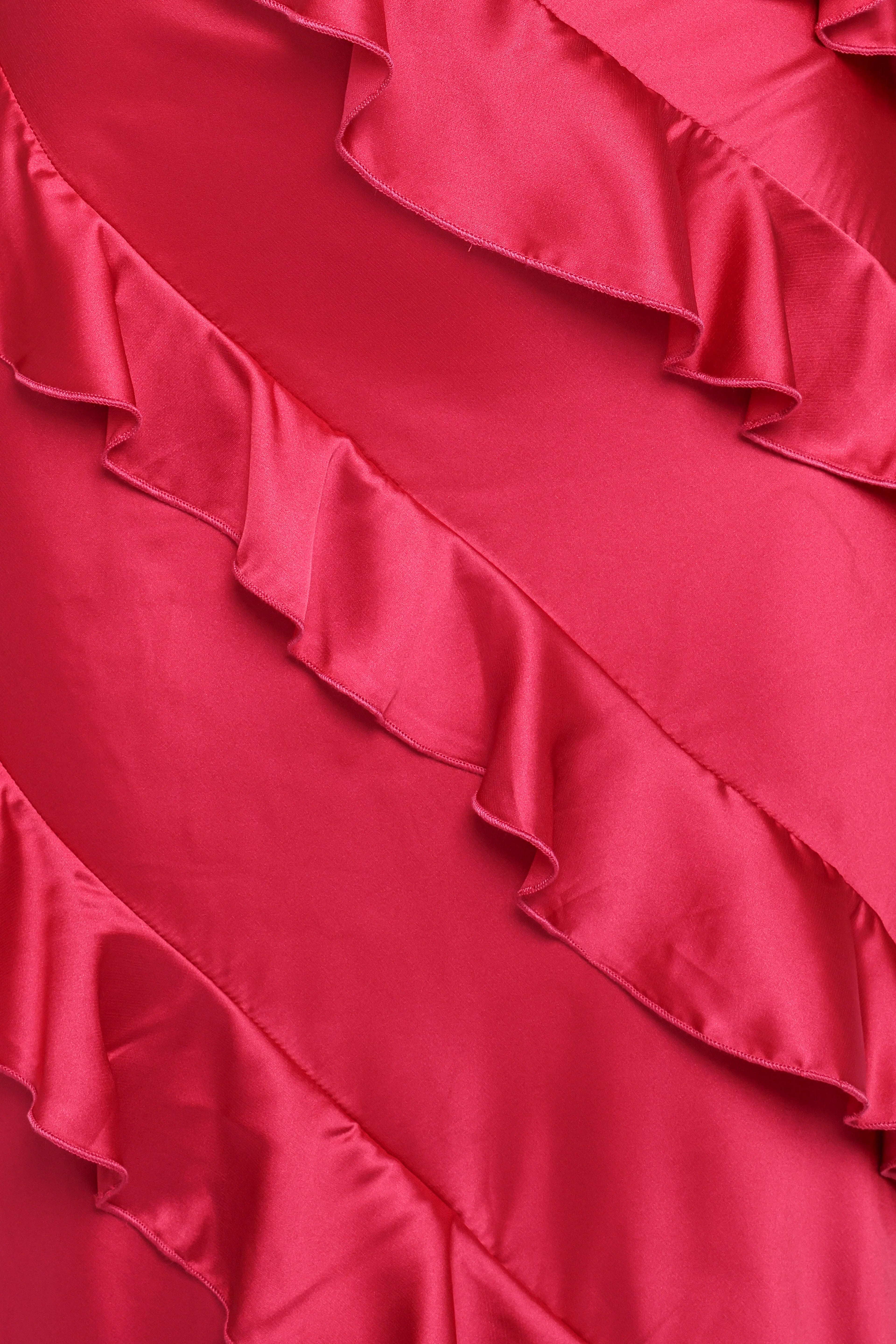 Ciao Ruffles Maxi Satin Dress - Fuchsia