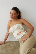 Haut corset en satin à fleurs Alice Ruffle