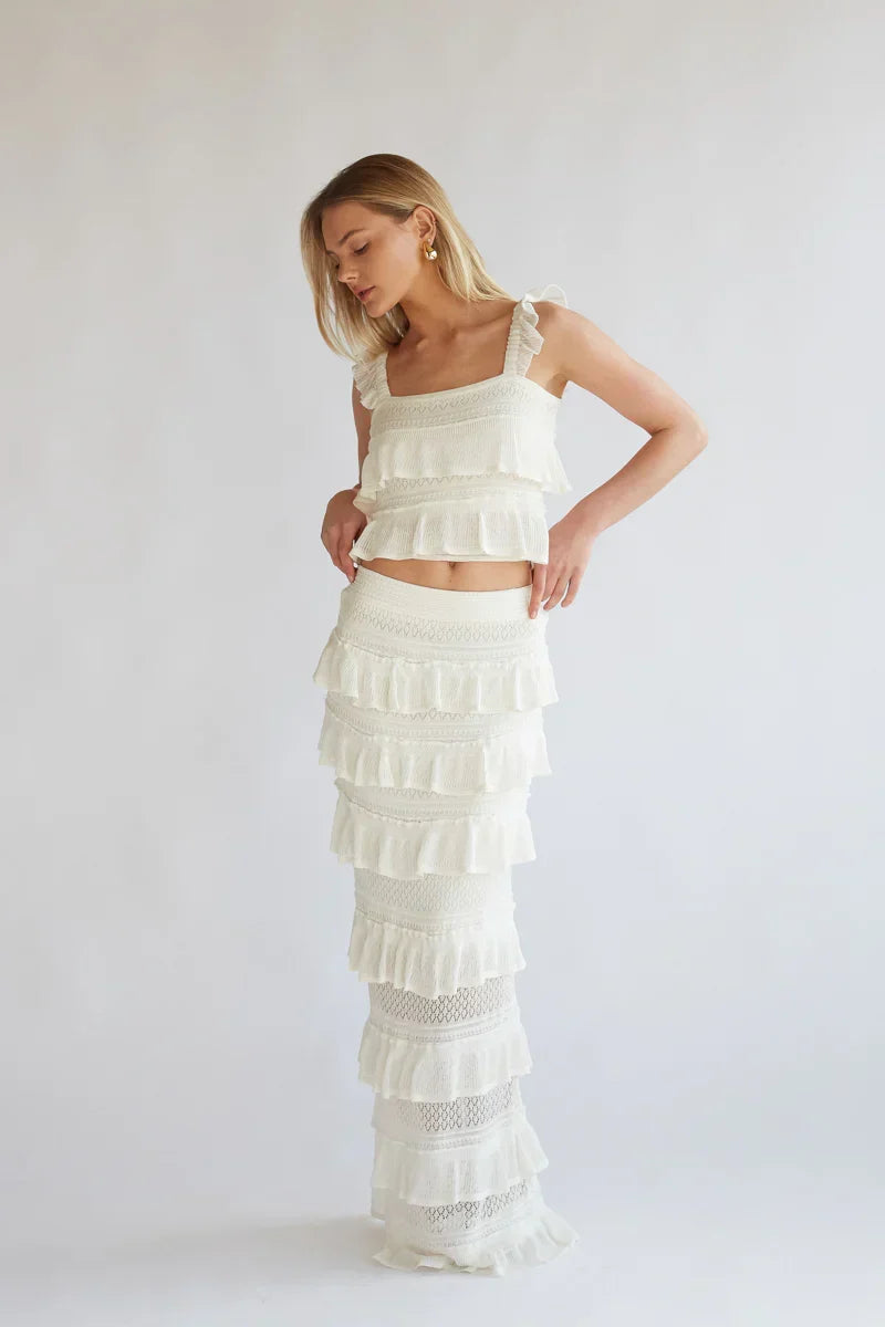 Ensemble Colette haut court en crochet et jupe longue