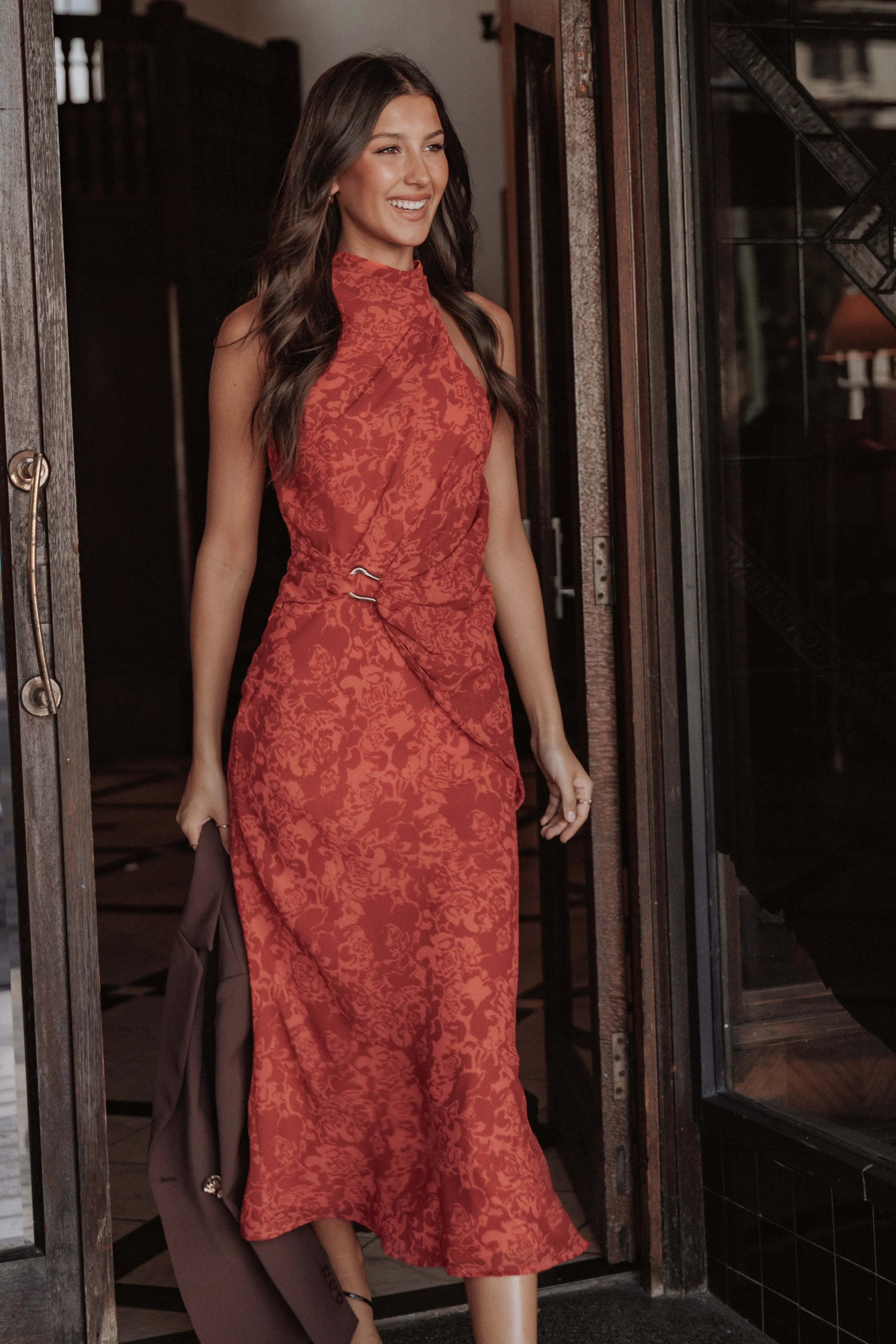 Robe midi Isabeau - Roses rouges