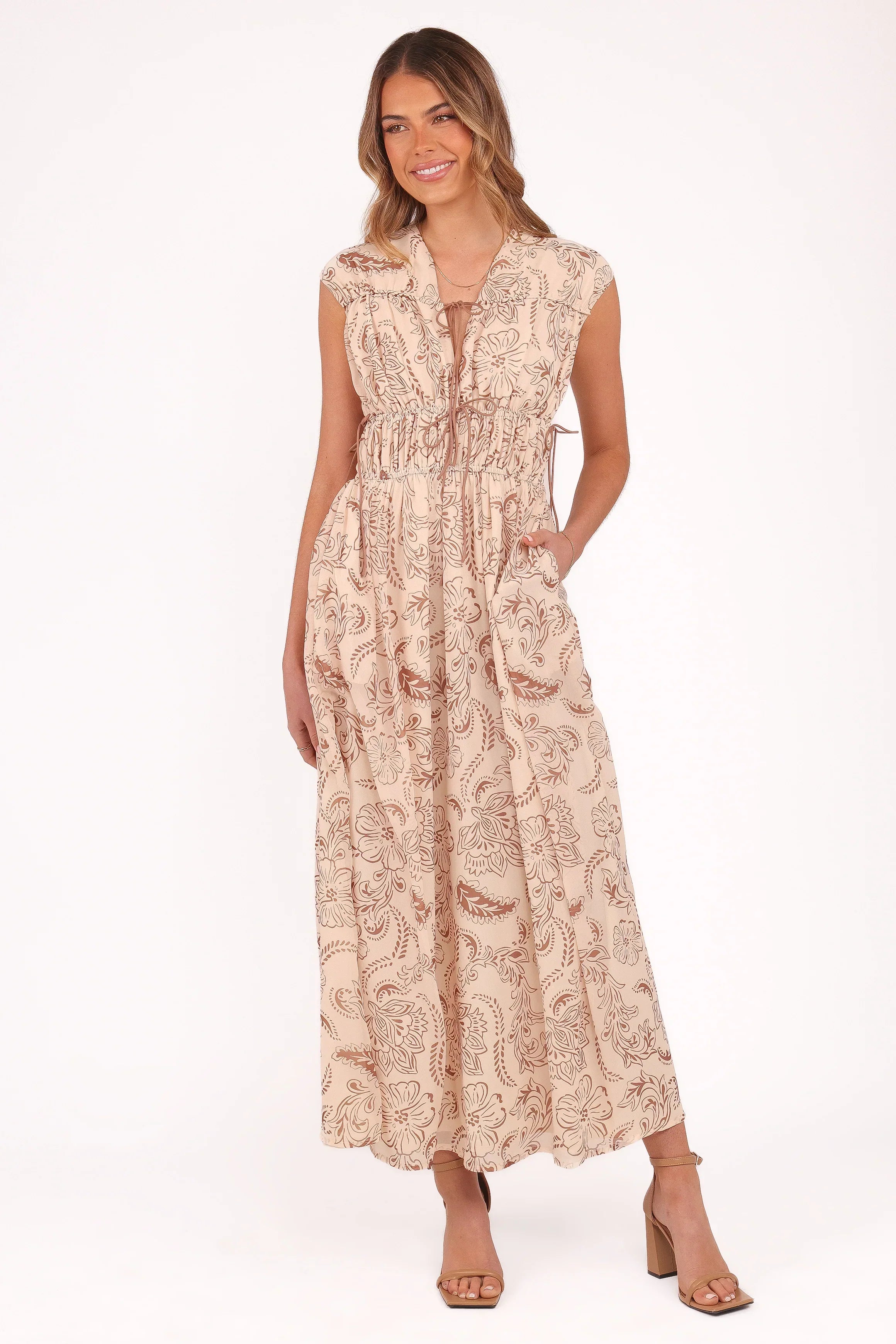 Robe midi Safira - Motif cachemire marron