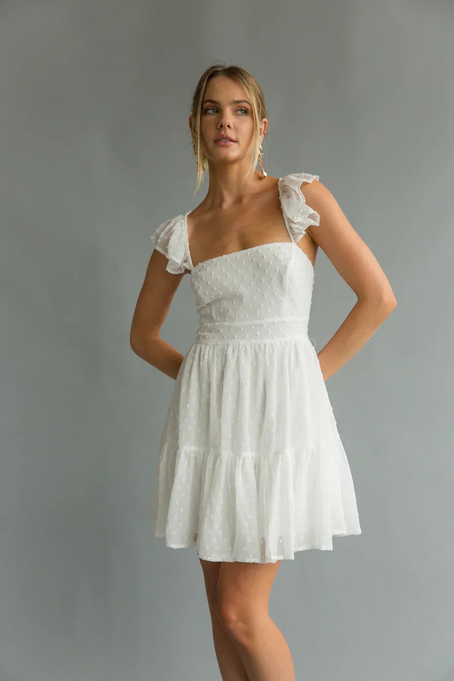 Aimee Flutter Sleeve Open Back Mini Dress