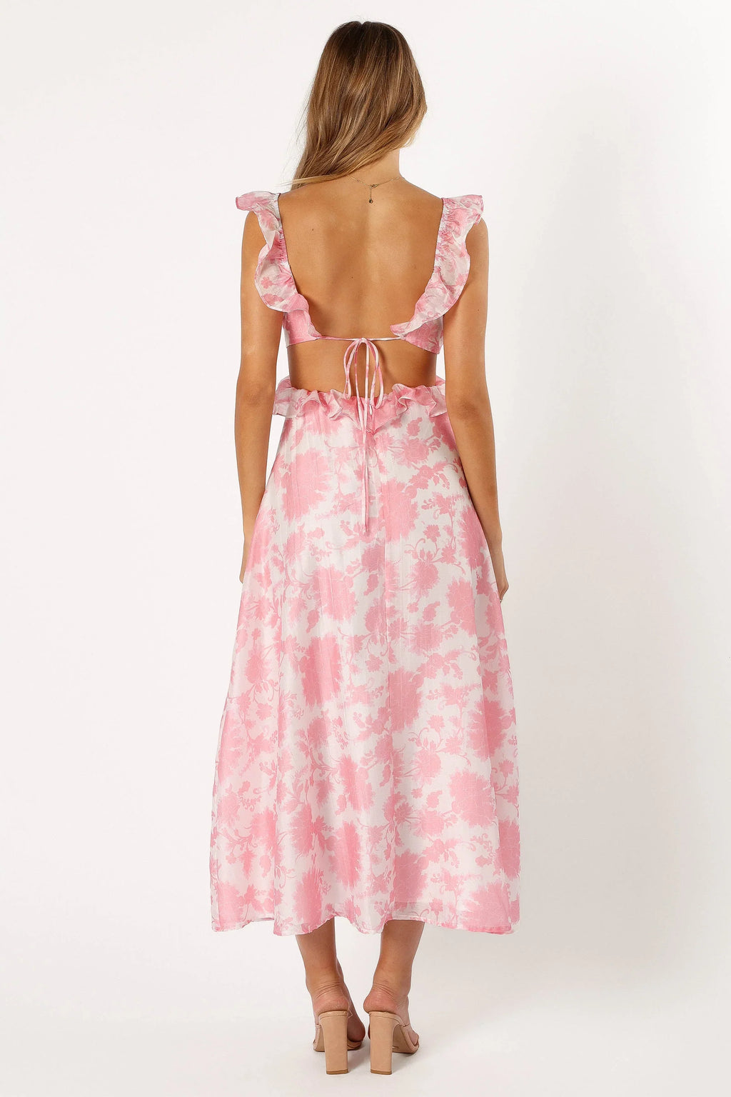 Robe longue Rori Ruffle – Imprimé floral rose