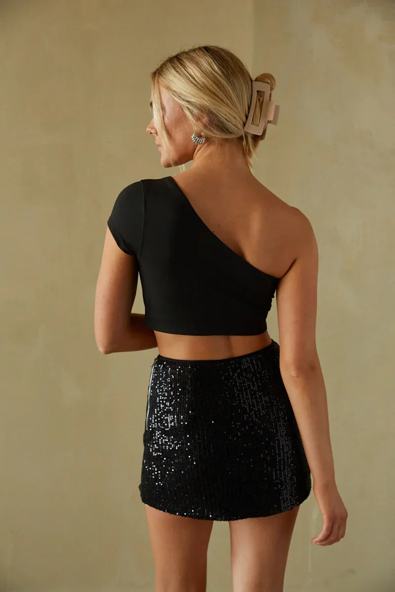 Mini-jupe-culotte Kim taille haute à sequins