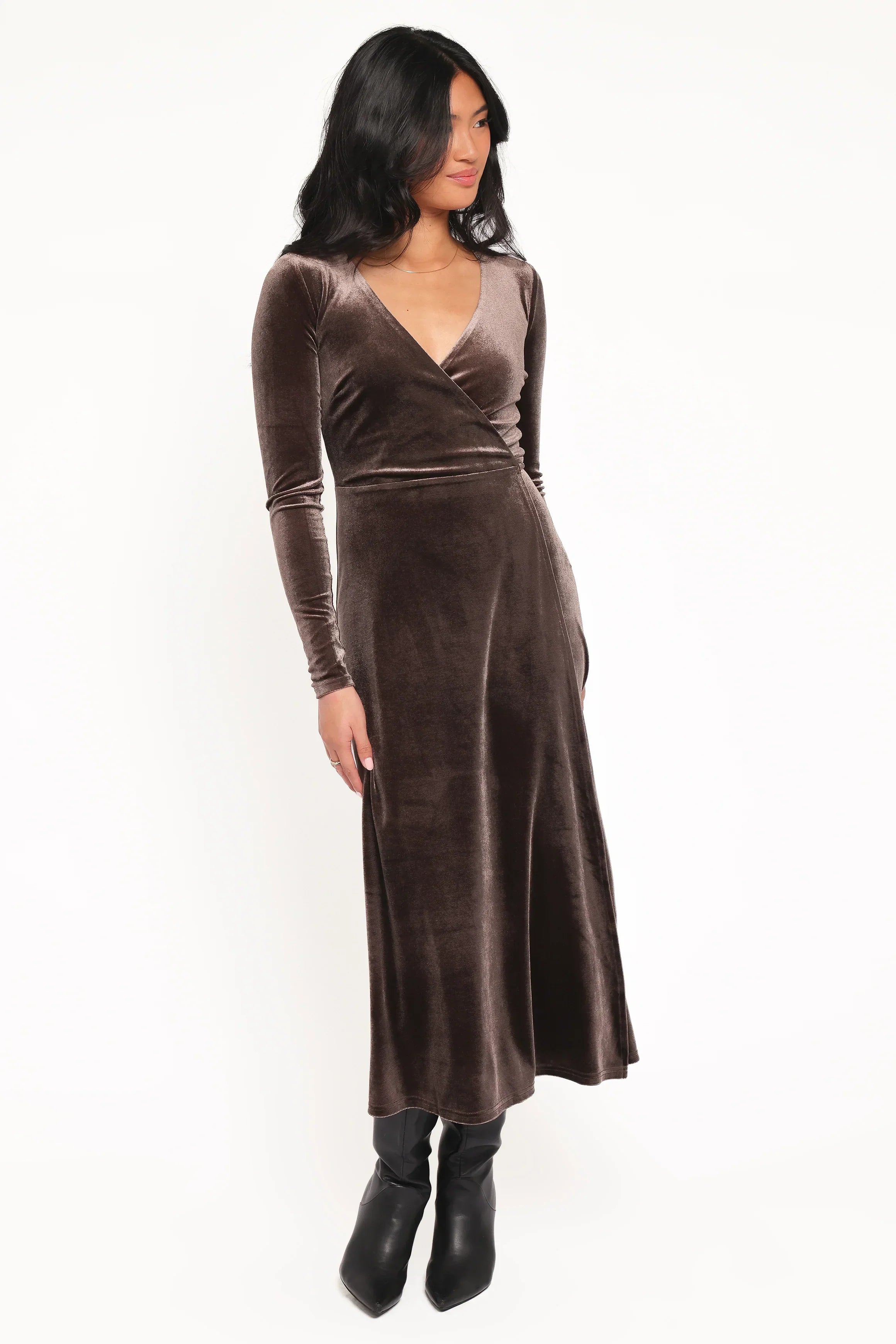 Robe midi à manches longues Darby - Marron foncé