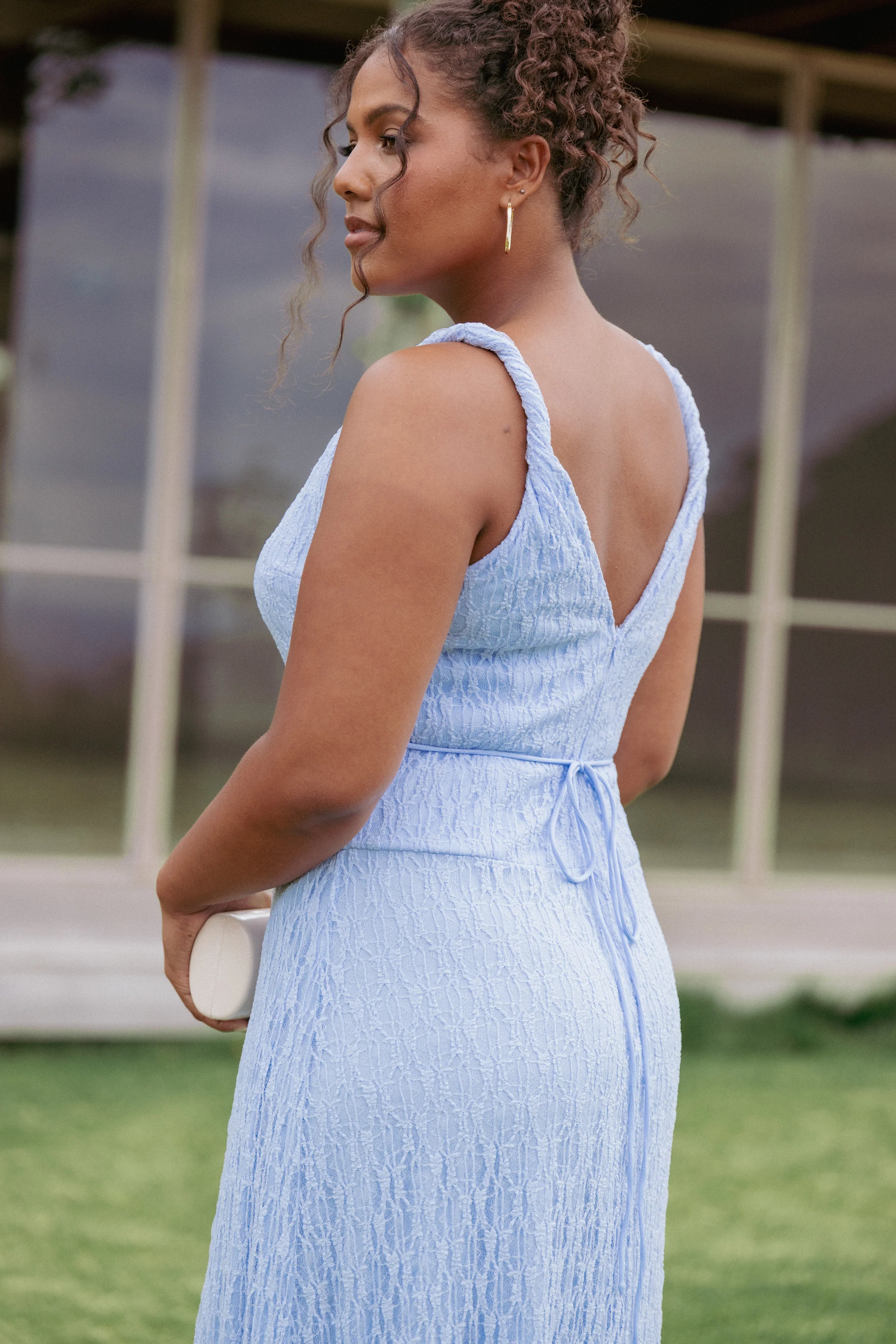 Robe longue en dentelle Kirsten - Bleu Myosotis