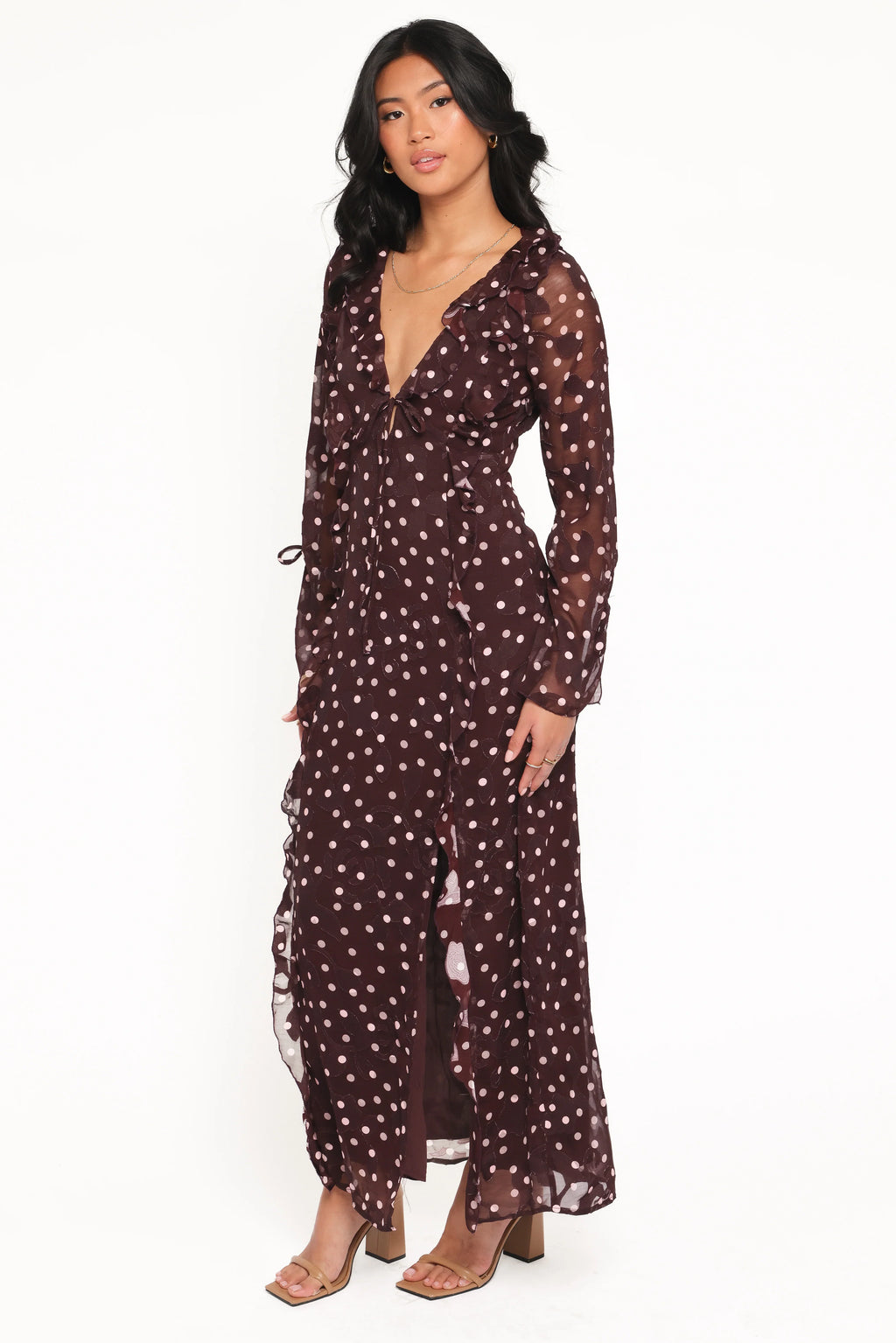 Robe longue Delta - Prune à pois