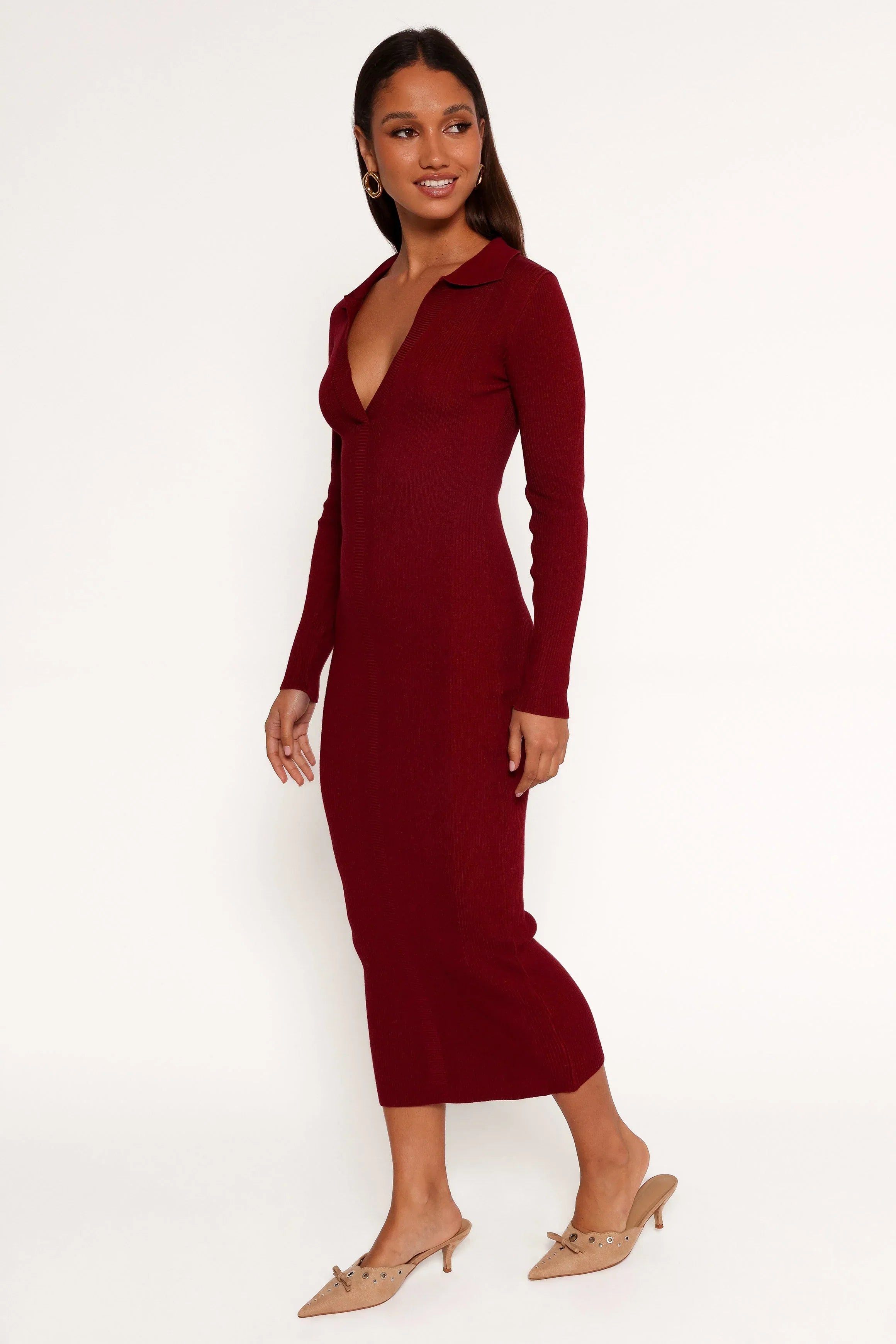 Robe midi à manches longues Collins - Couleur vin