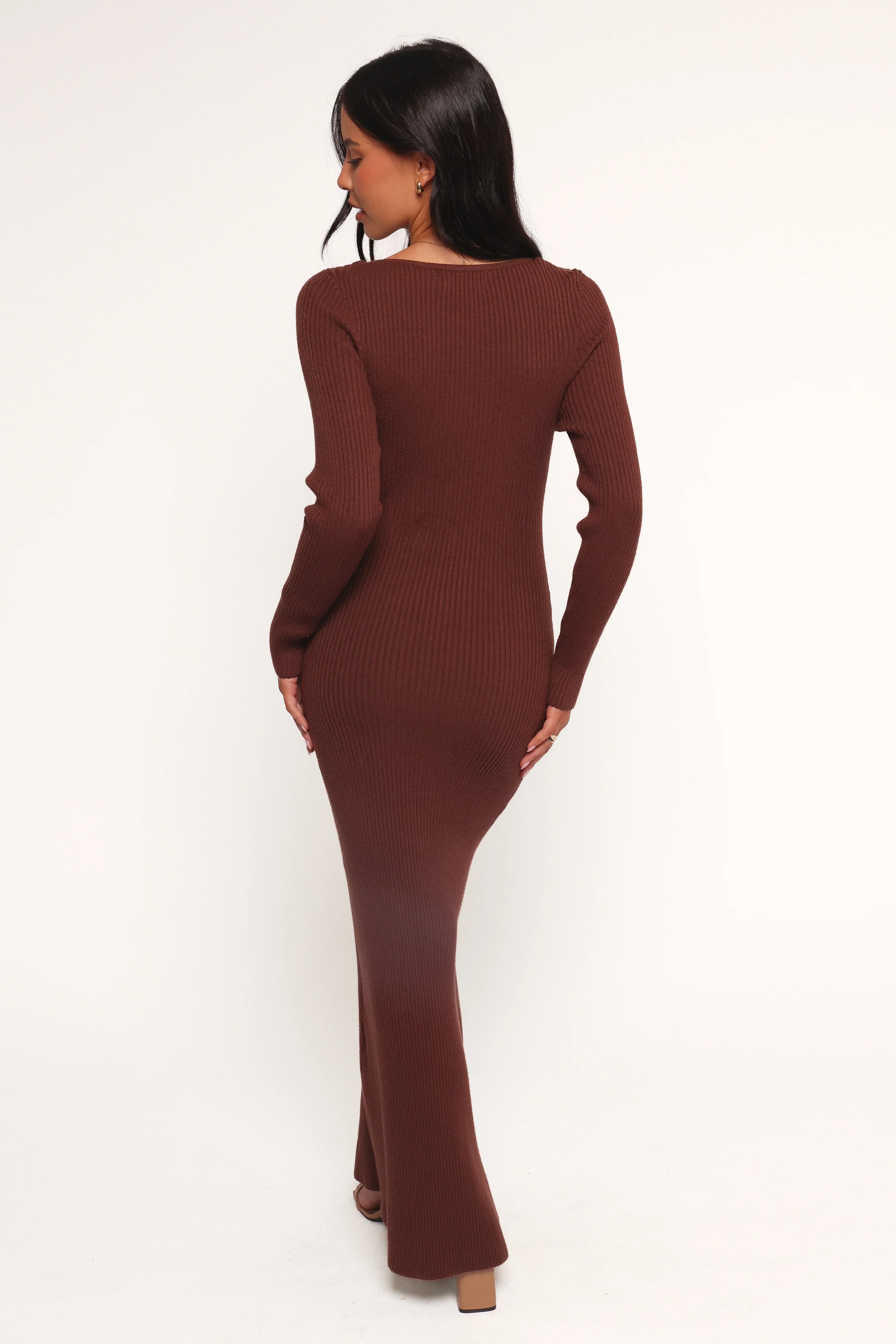 Robe longue en maille Marshall boutonnée - Chocolat