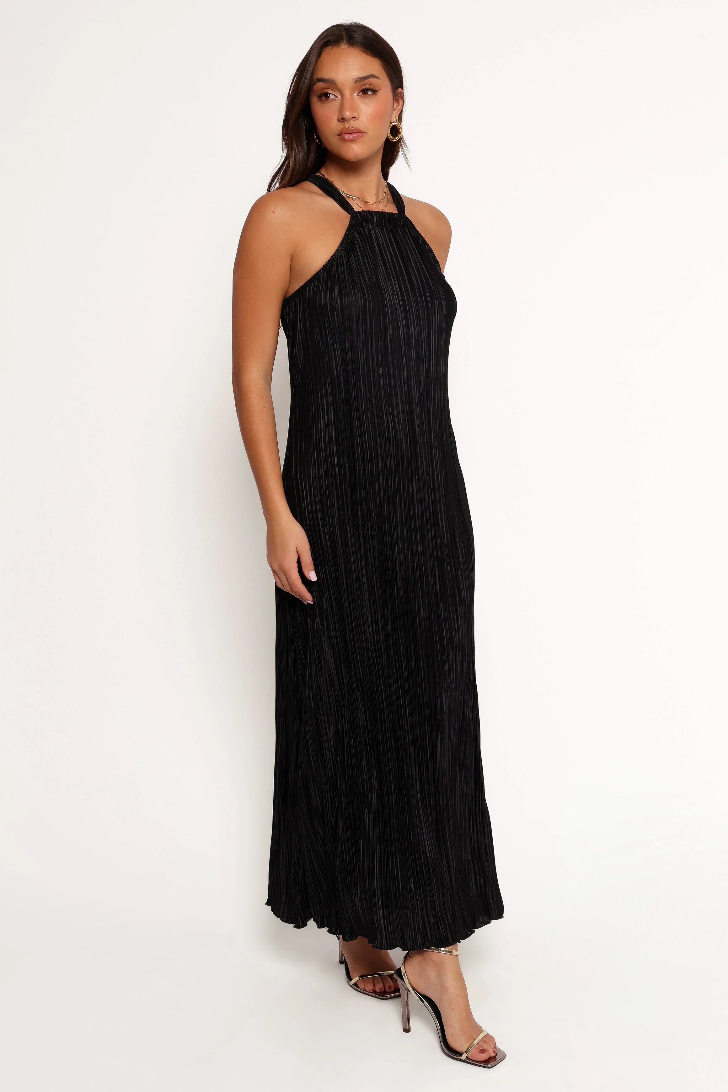 Robe longue dos nu plissée Melody - Noire