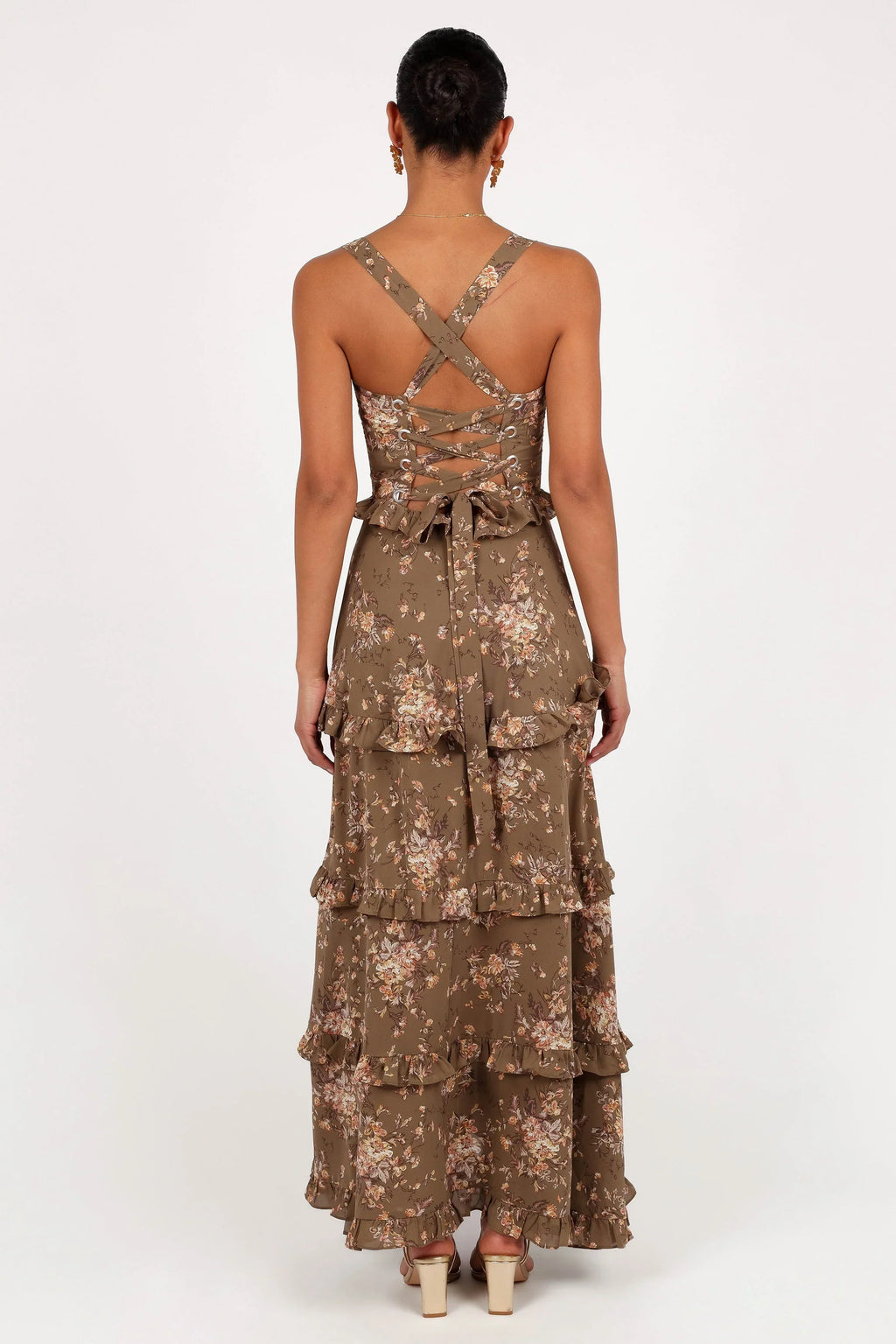 Robe longue à volants Lillee - Imprimé olive