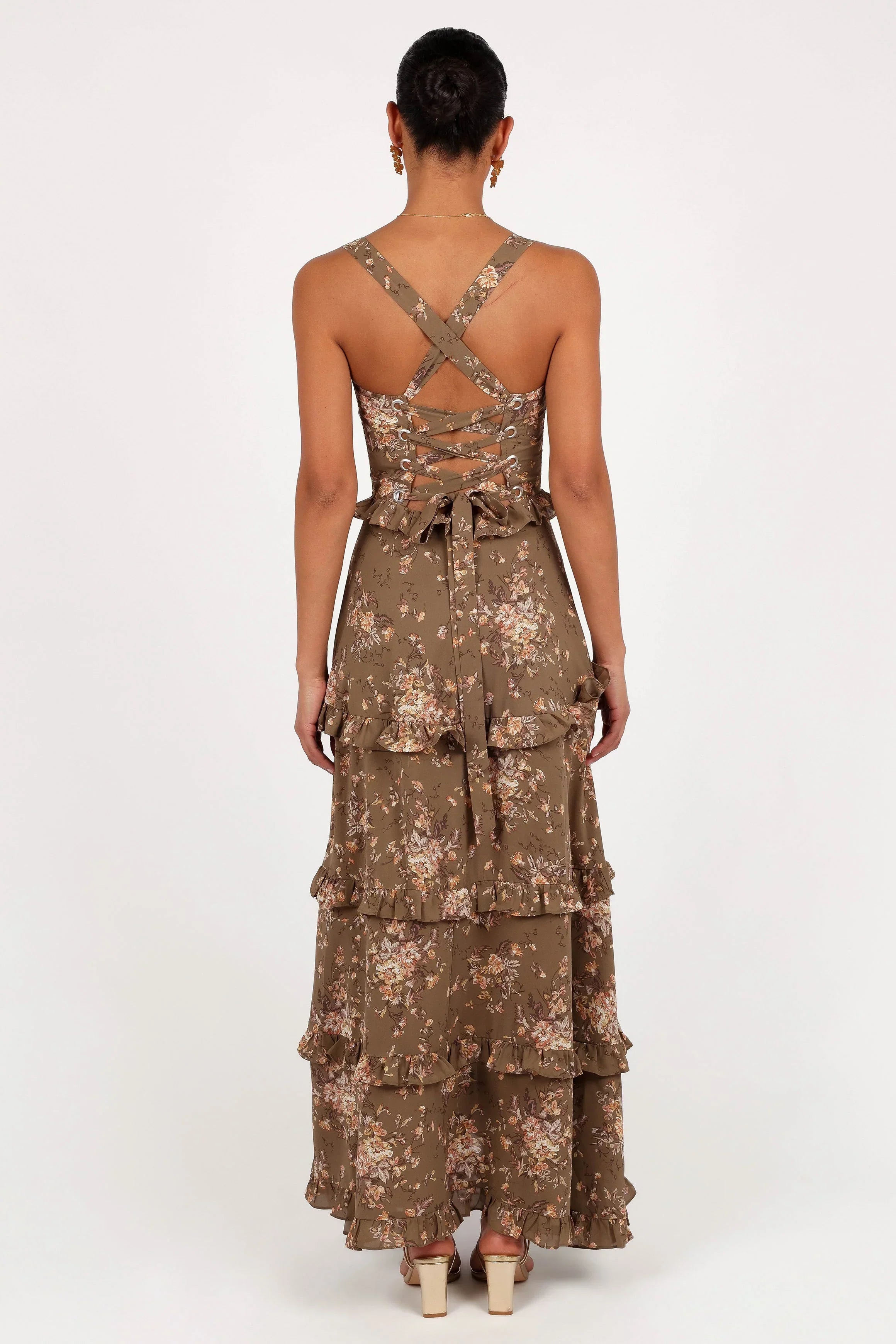 Robe longue à volants Lillee - Imprimé olive