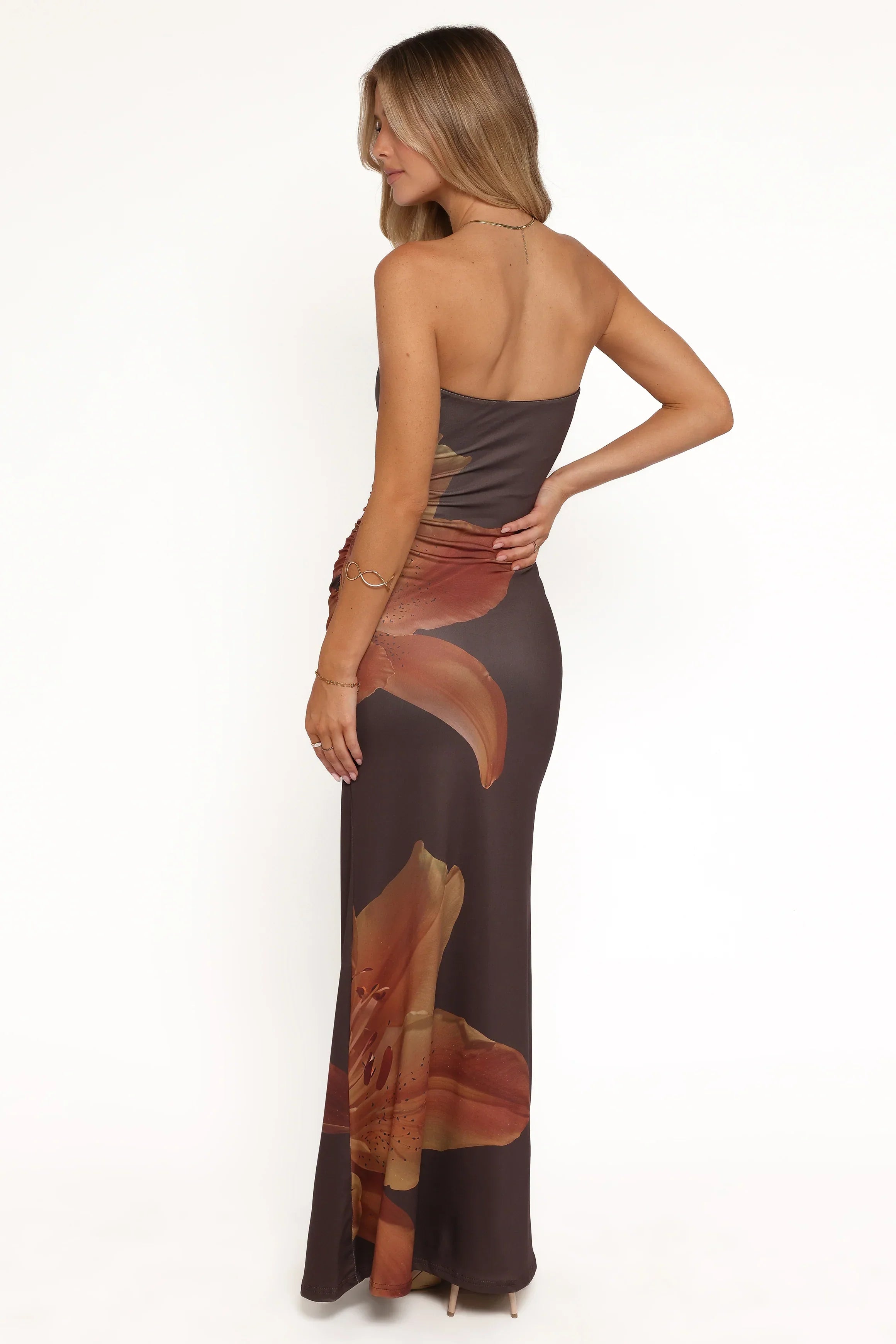 Robe longue Ginny sans bretelles - Marron