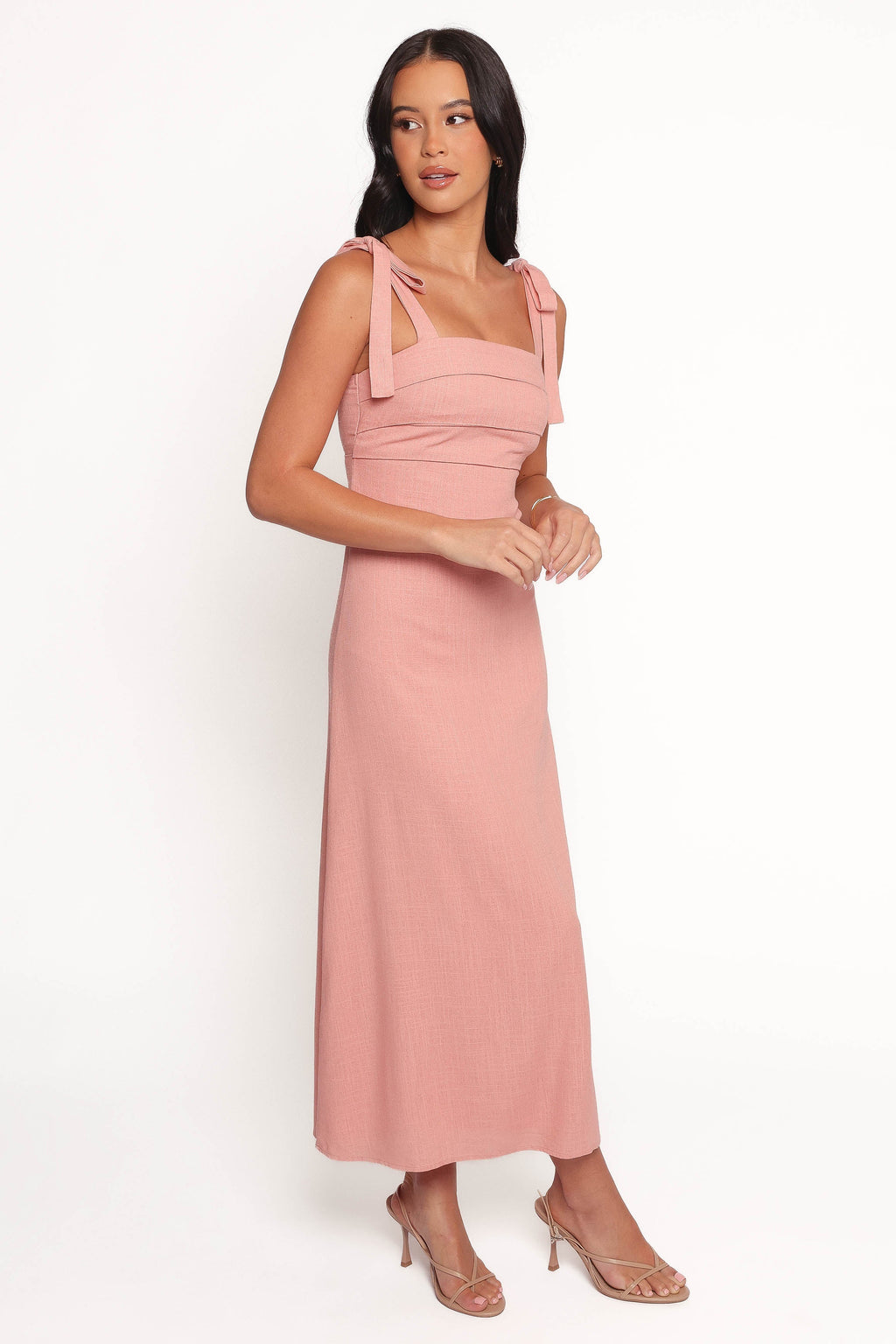 Robe midi à nouer sur les épaules Patterson - Rose poudré