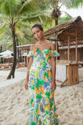 Robe longue Harriet à épaules dénudées – Imprimé Malte