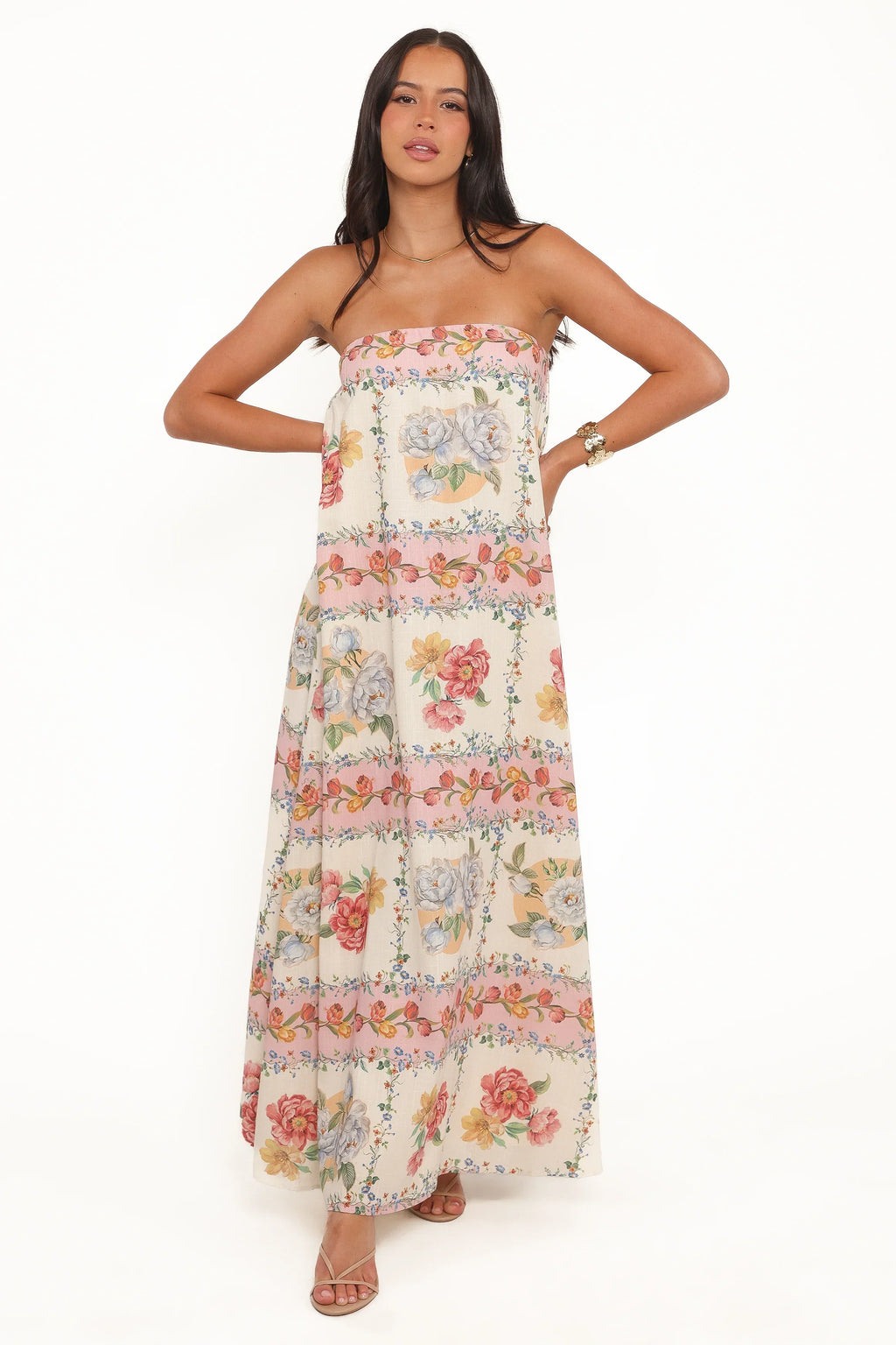 Robe longue sans bretelles Amora - Rose tuile